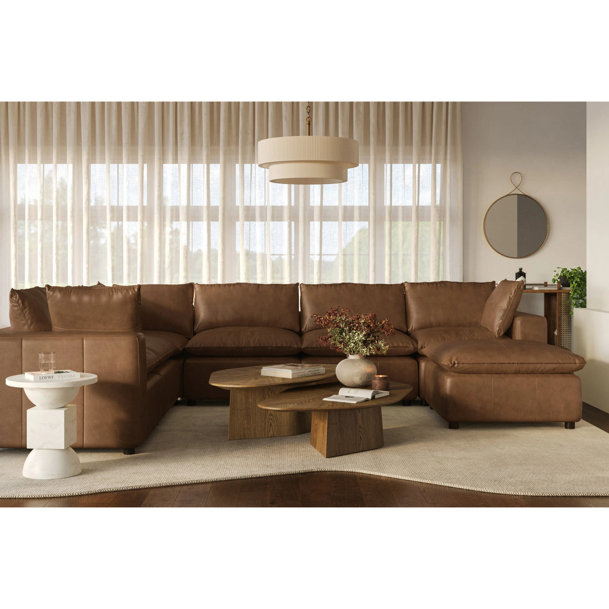 Cali 7-Piece Chocolate Brown Performance Velvet Large Chaise Sectional