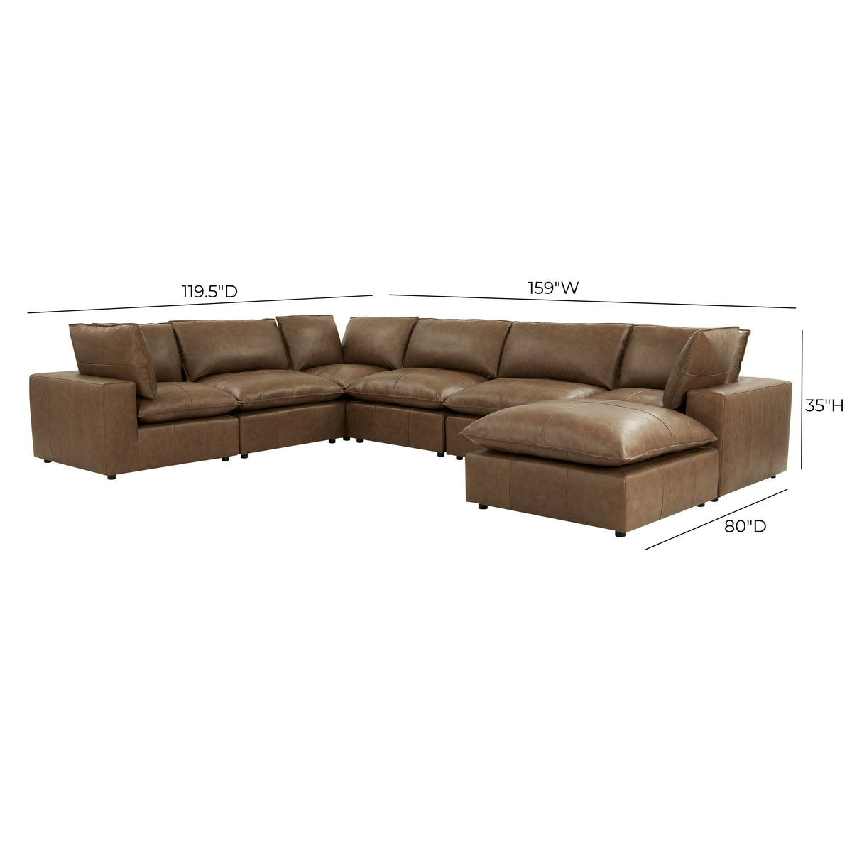 Cali 7-Piece Chocolate Brown Performance Velvet Large Chaise Sectional