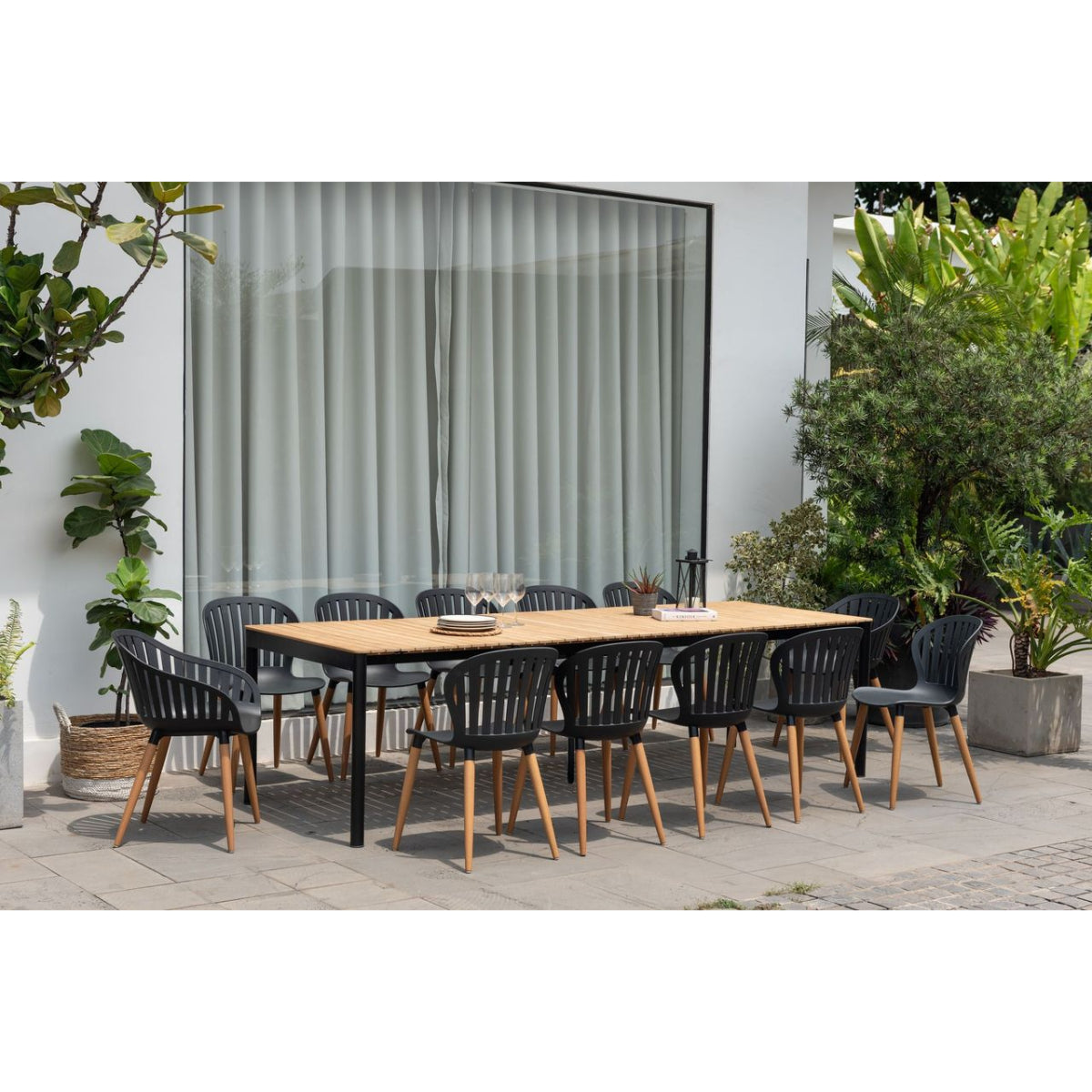 Topaz Dark Teak and Aluminum Rectangular Extendable Table