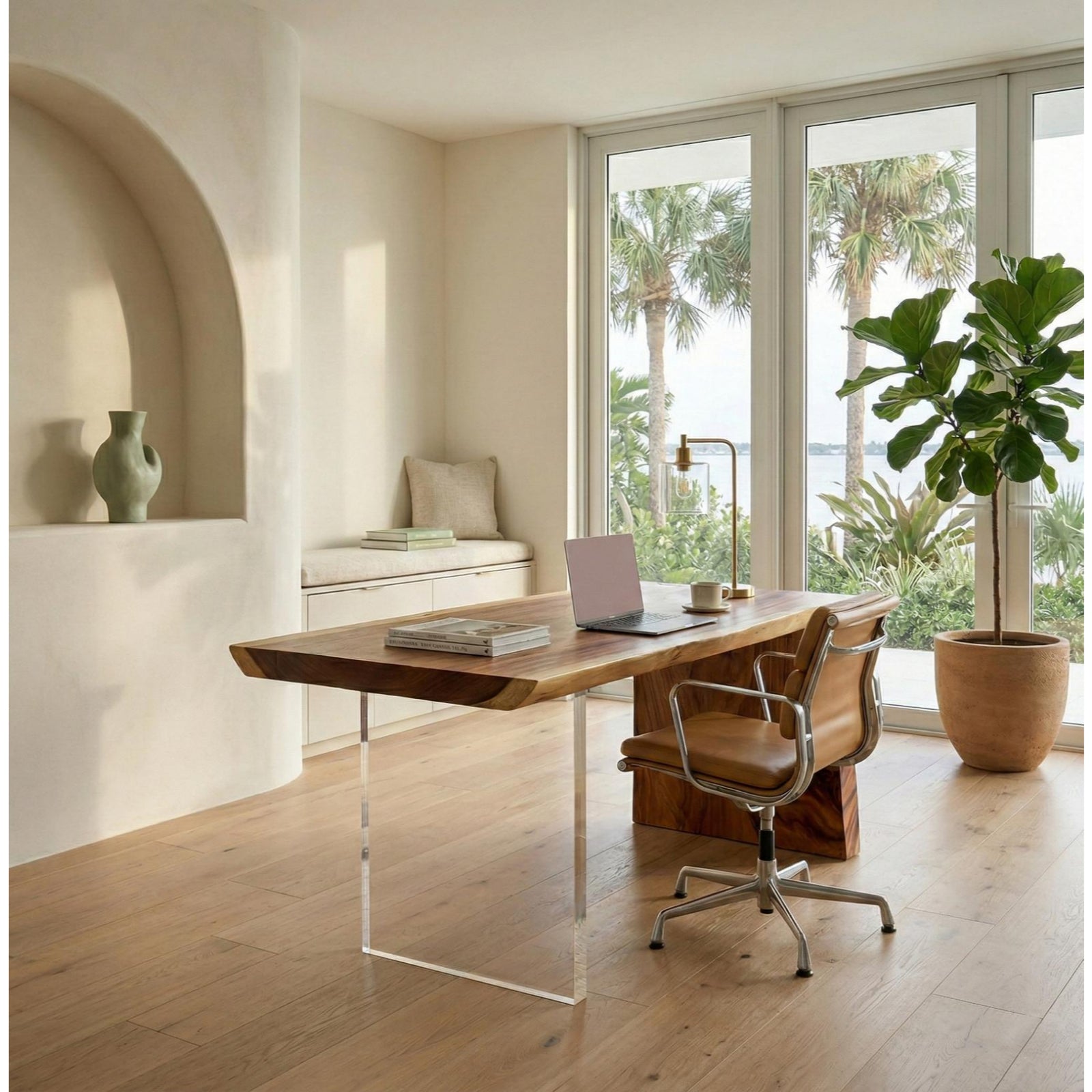 Waterfall Desk with Arcylic Leg