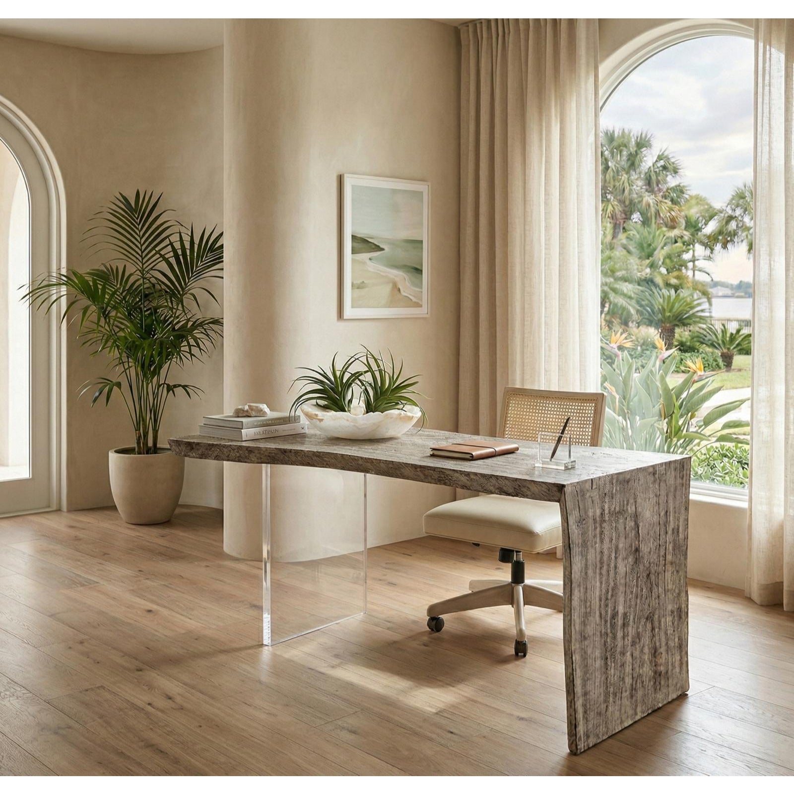 Waterfall Desk with Arcylic Leg