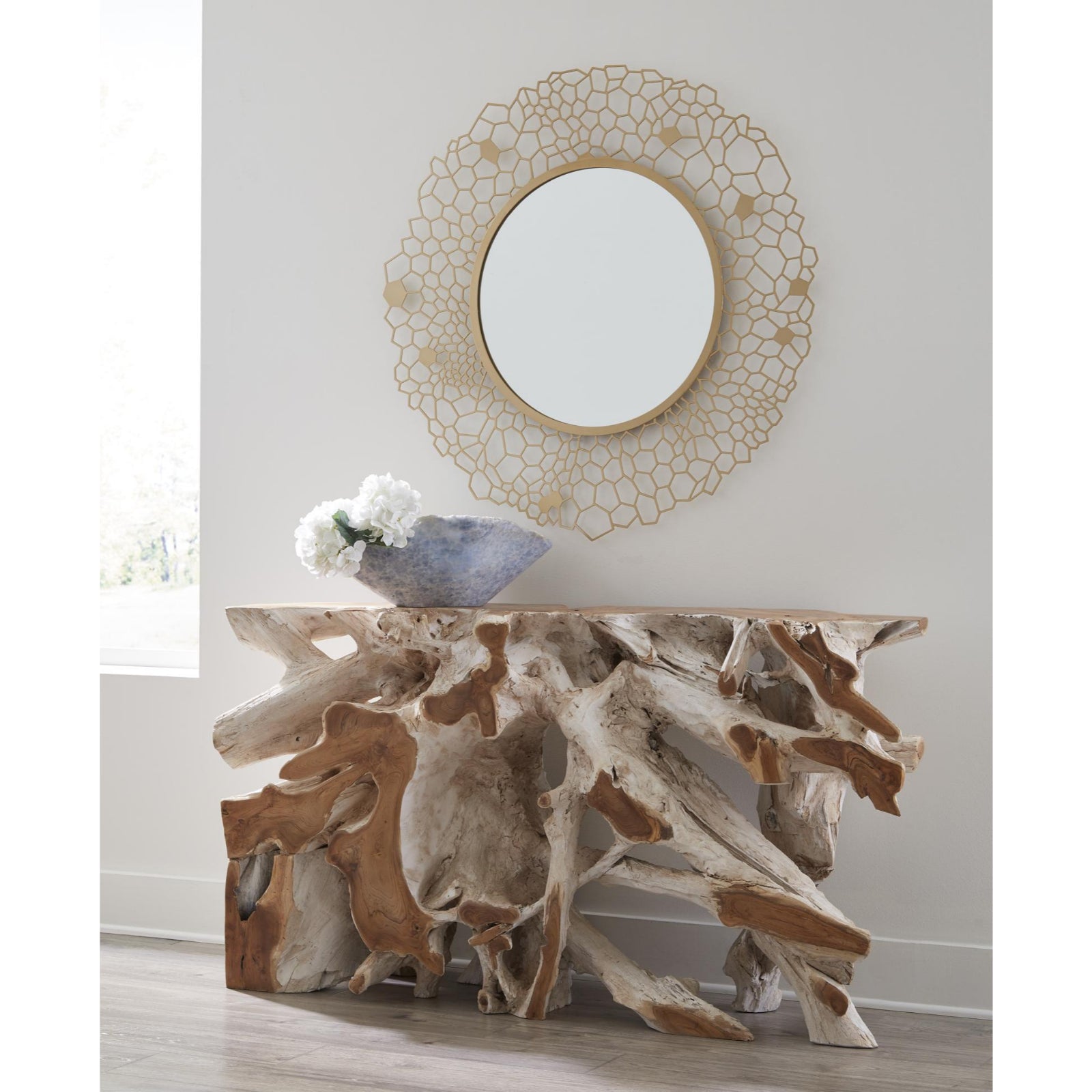 Round Honeycomb Mirror Brass