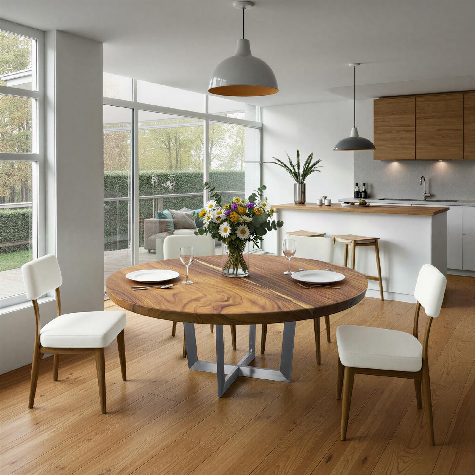 Chuleta Round Dining Table on Stainless Steel Base