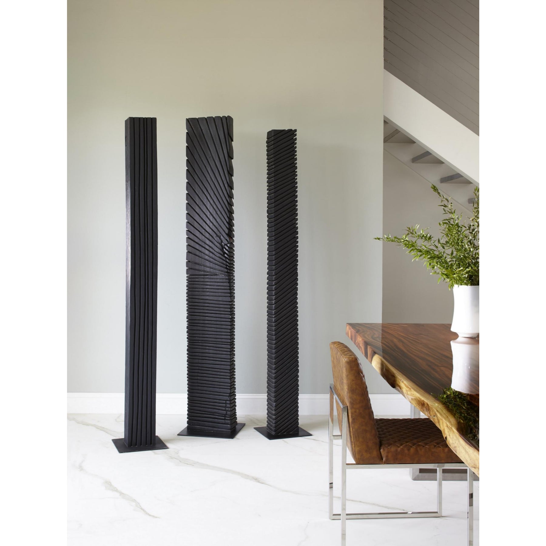 Black Wood Bisected Abstract Sculpture