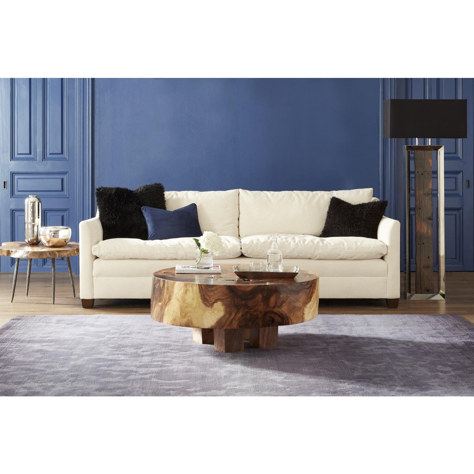Burled Black Metal Legs Coffee Table