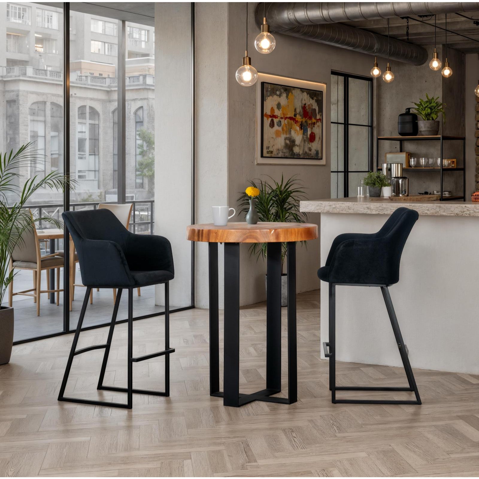Chuleta Bar Table on Black Metal Base