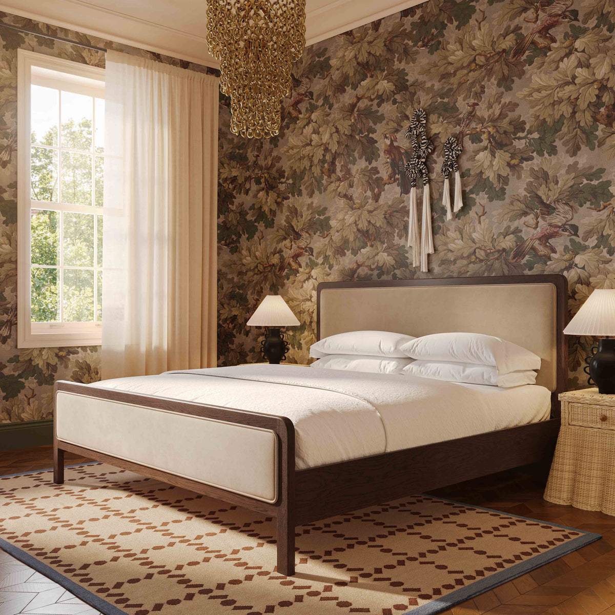 Hella Contract-Grade Velvet and Ash Wood Bed
