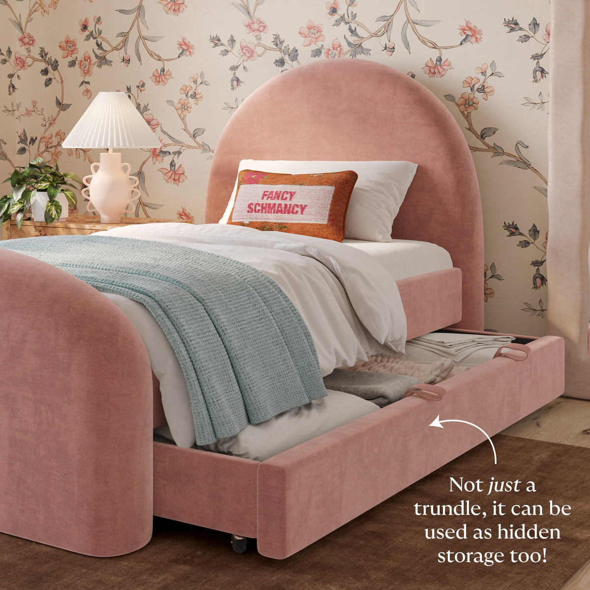 Moon Rose Upcycled Contract-Grade Chenille Twin Trundle Bed