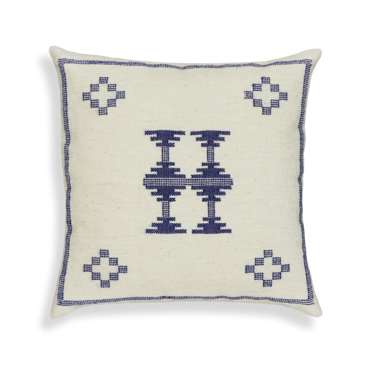 Aztec 20" Cream & Indigo Wool Square Throw Pillow Cover