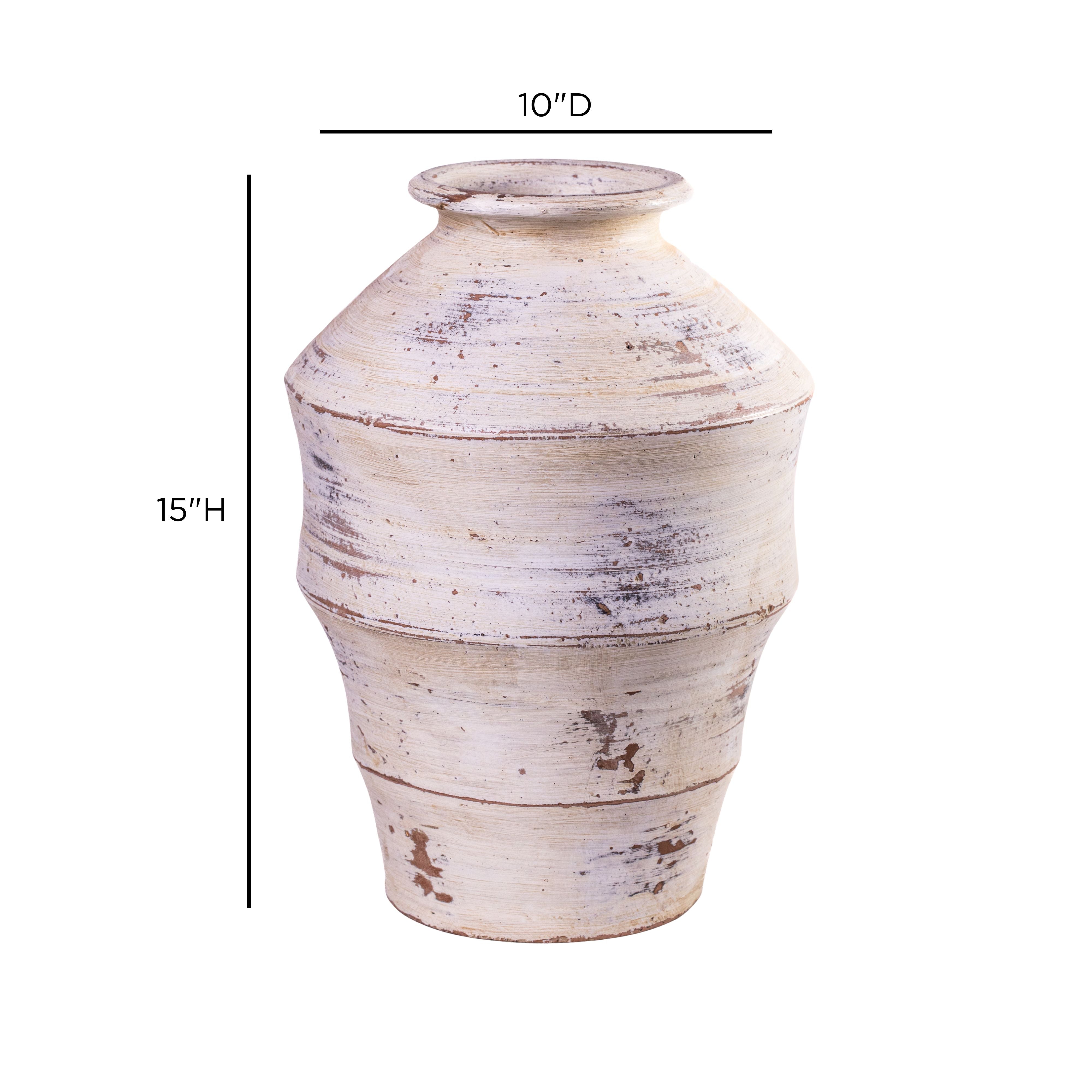 Visha Scalloped Distressed Cream Terracotta Decorative Vase