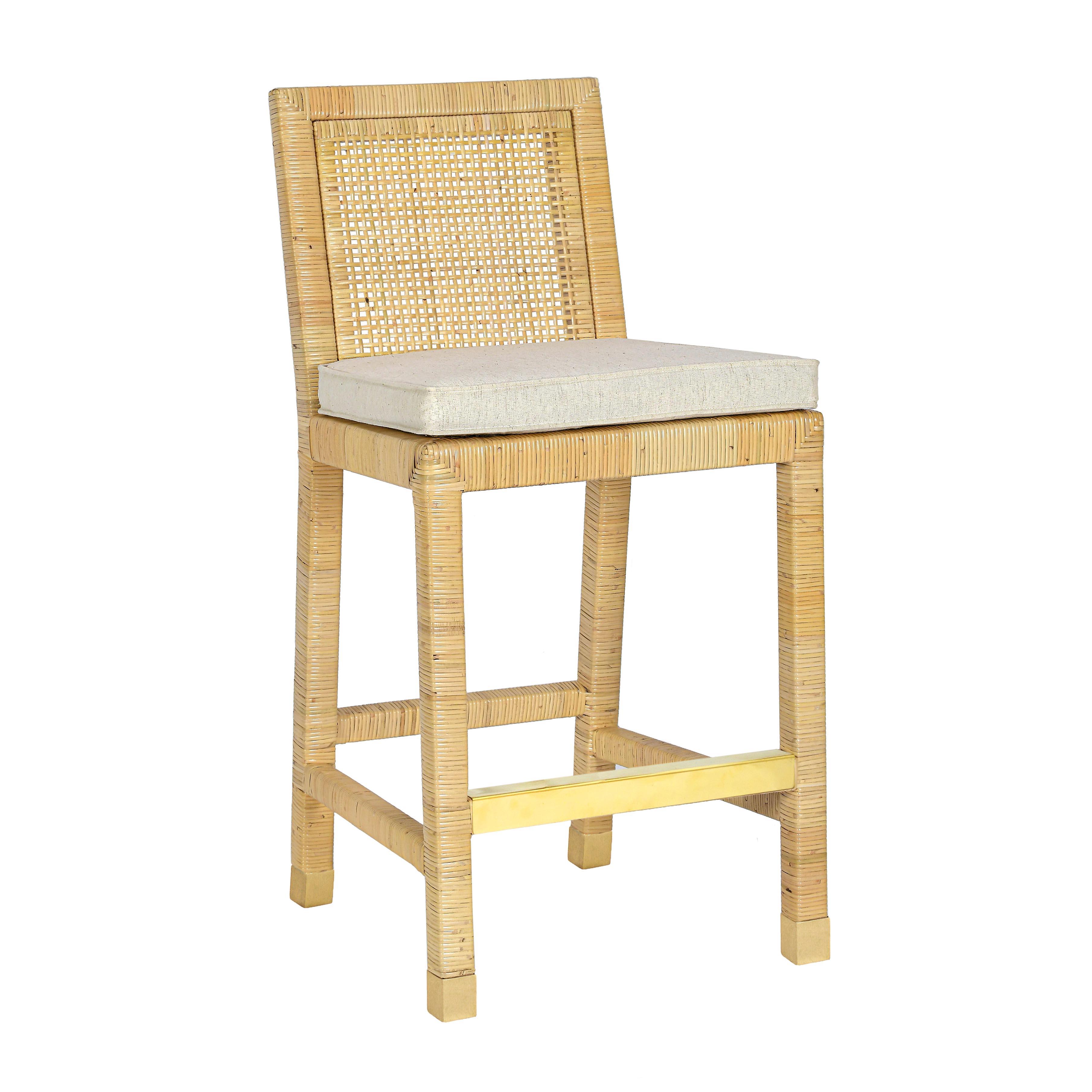 Amara Rattan & Cream Contract-Grade Linen Counter Stool