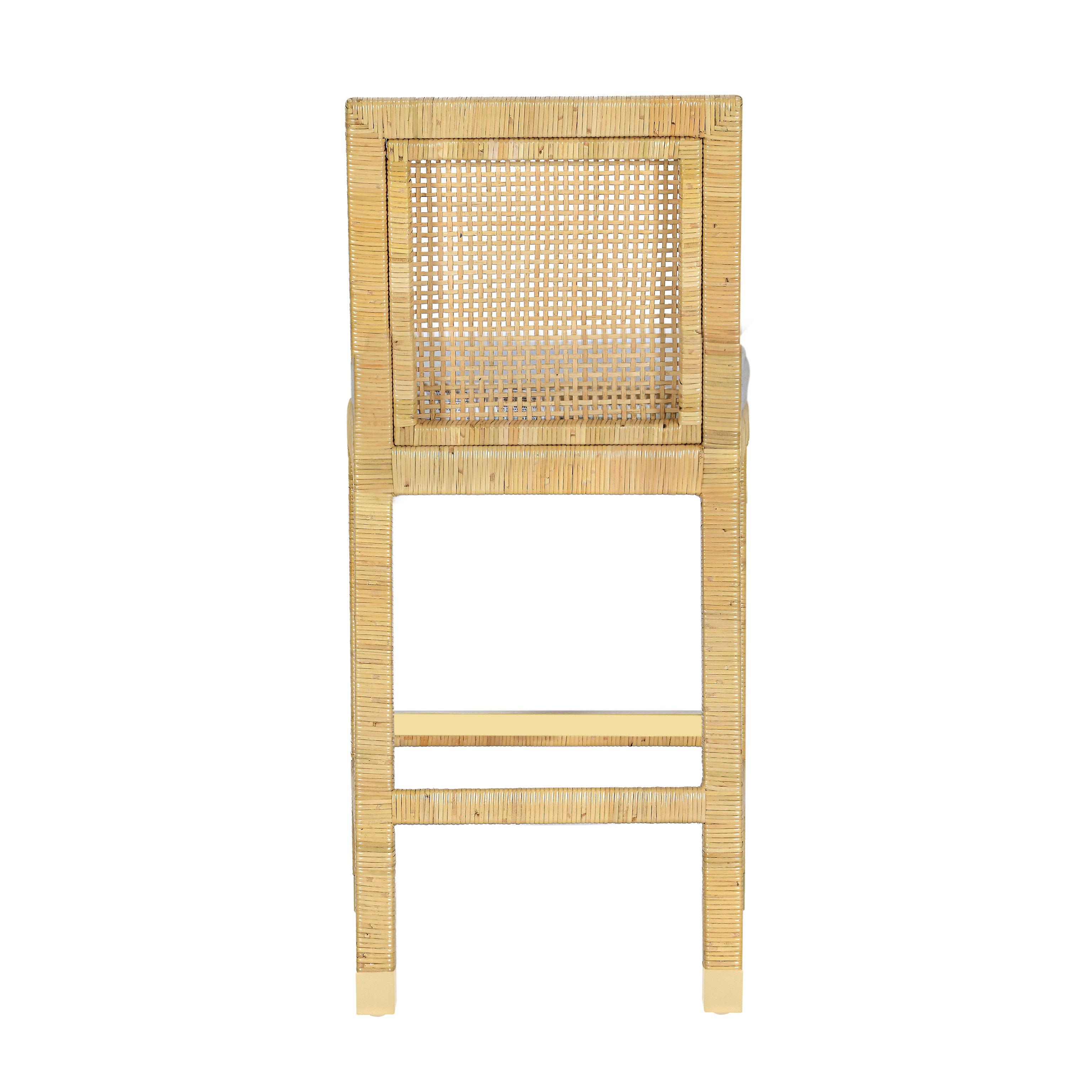 Amara Rattan & Cream Contract-Grade Linen Counter Stool