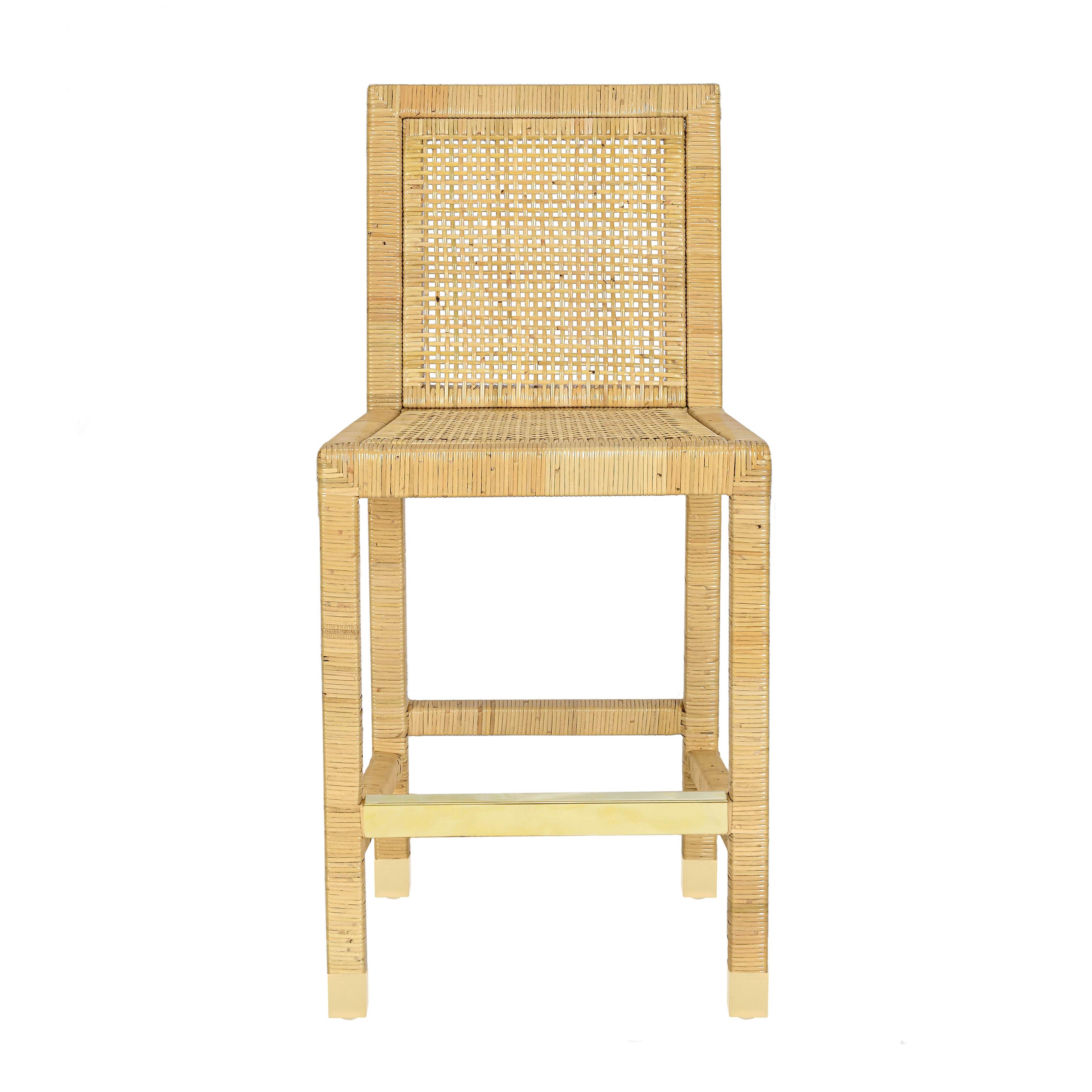 Amara Rattan & Cream Contract-Grade Linen Counter Stool