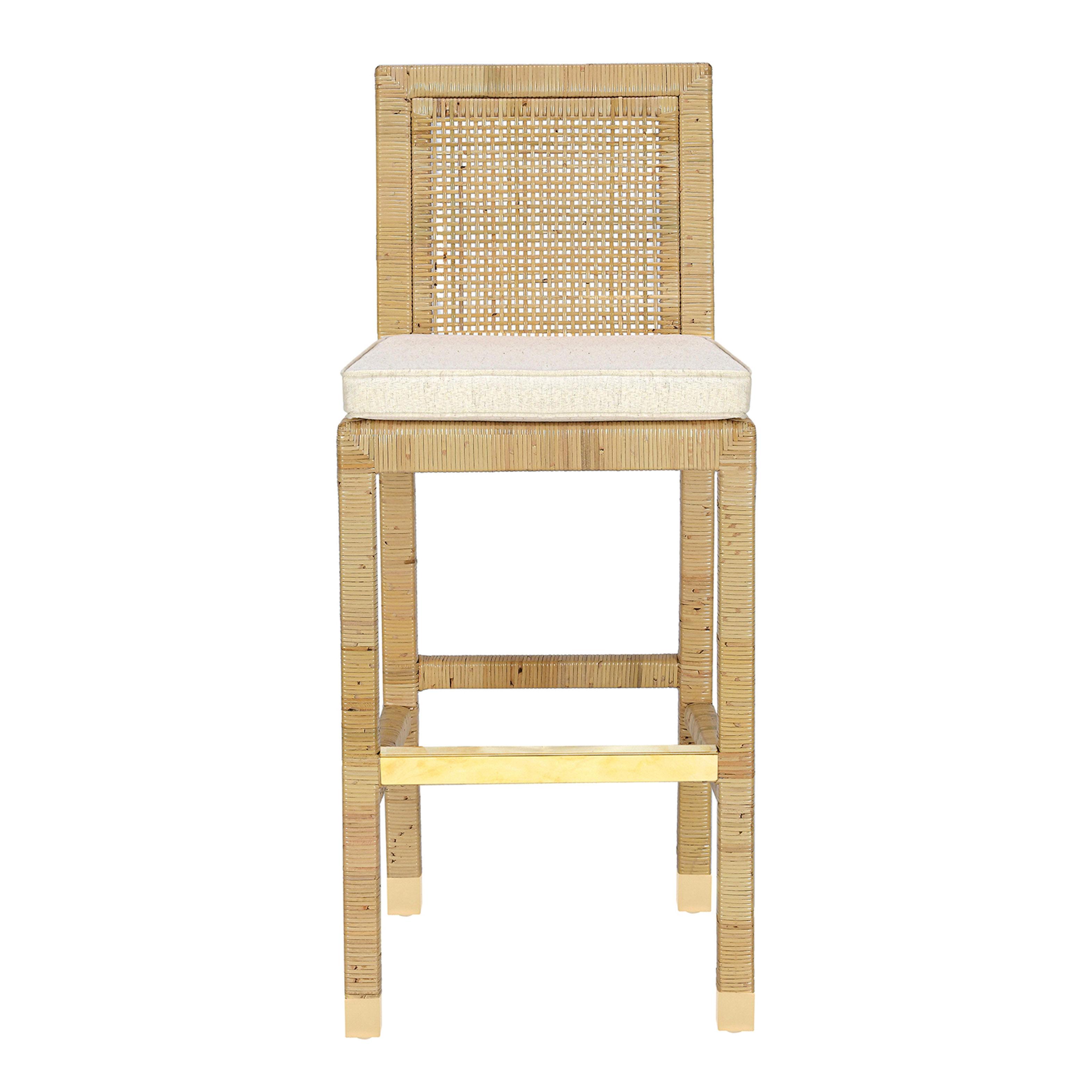 Amara Rattan & Cream Contract-Grade Linen Bar Stool
