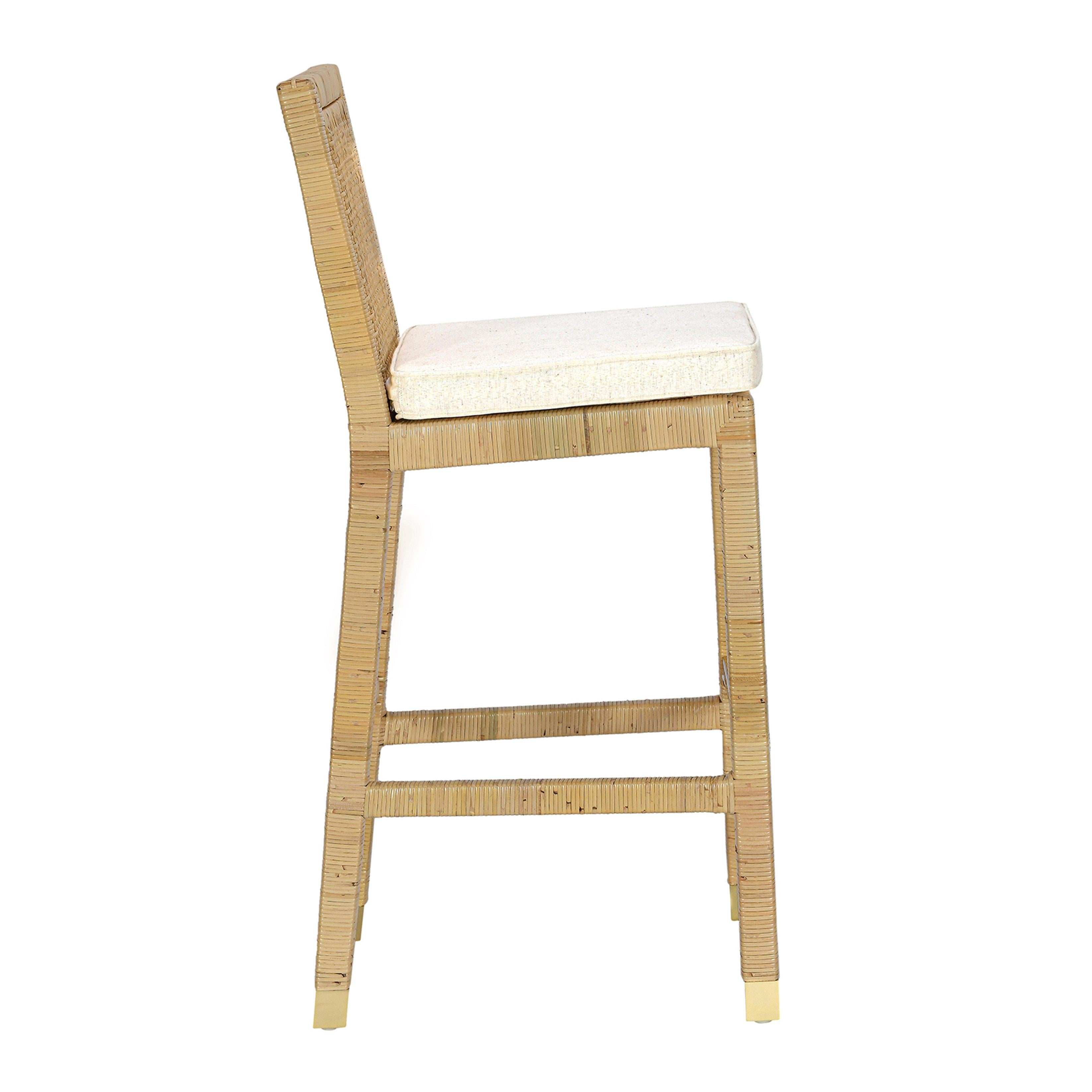 Amara Rattan & Cream Contract-Grade Linen Bar Stool