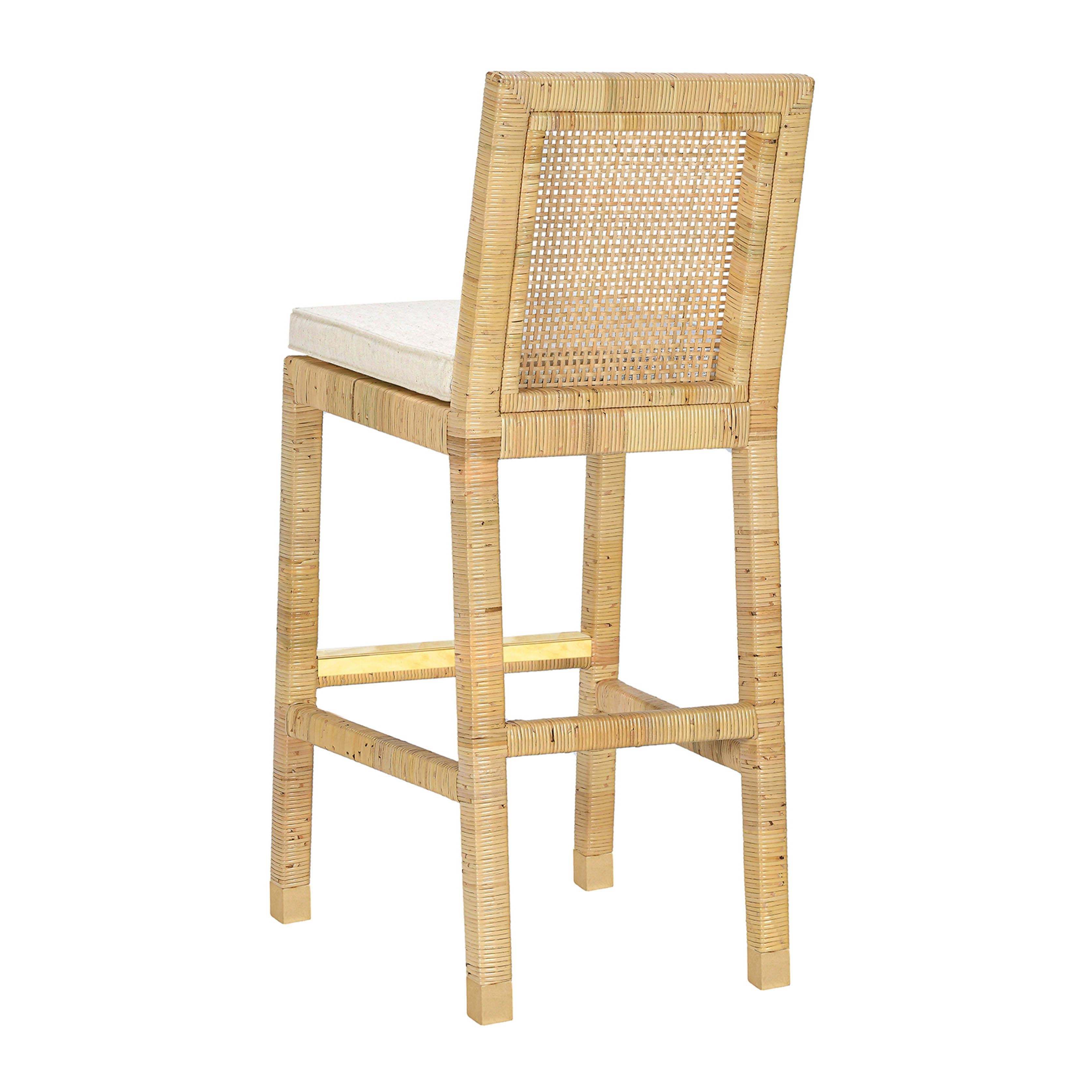 Amara Rattan & Cream Contract-Grade Linen Bar Stool