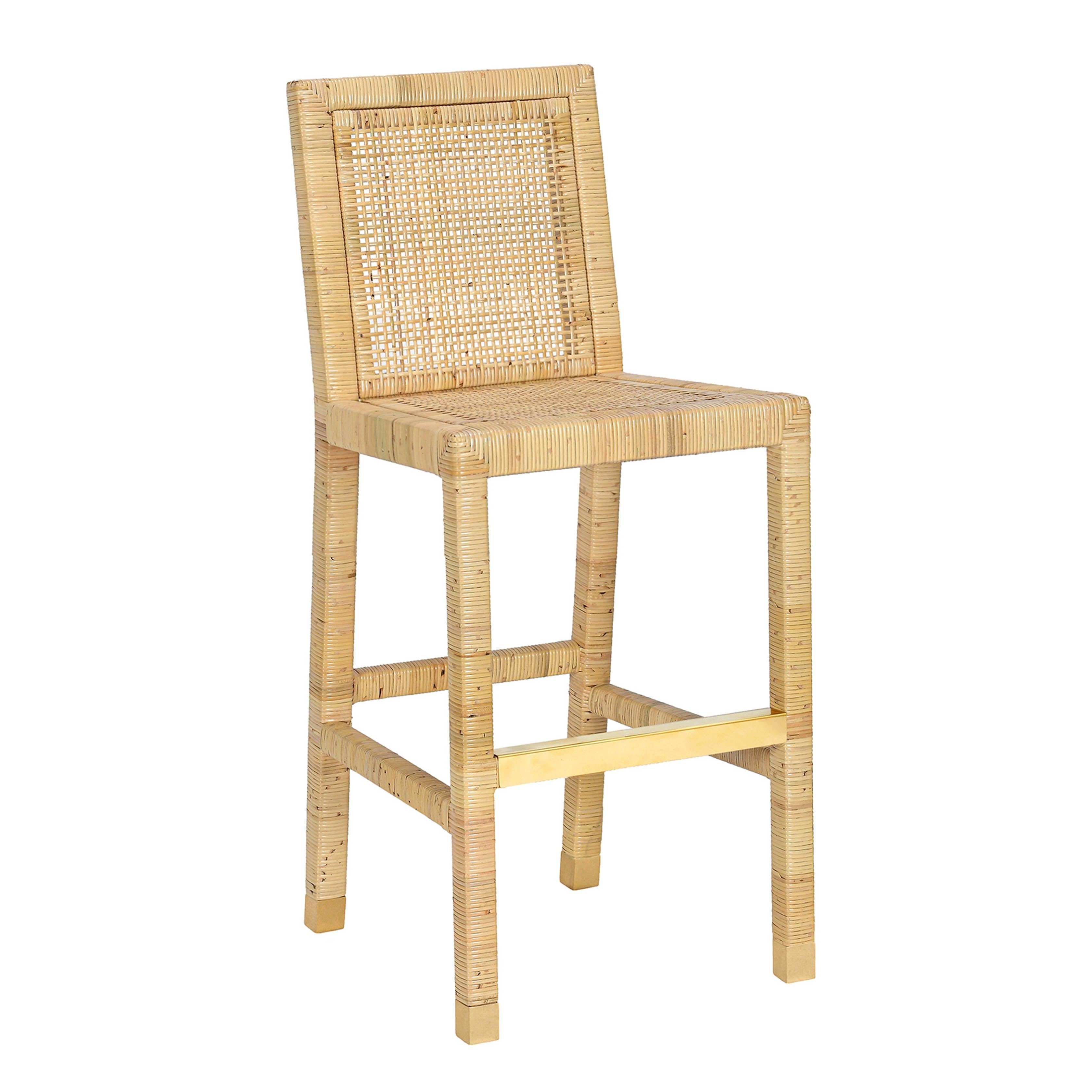 Amara Rattan & Cream Contract-Grade Linen Bar Stool