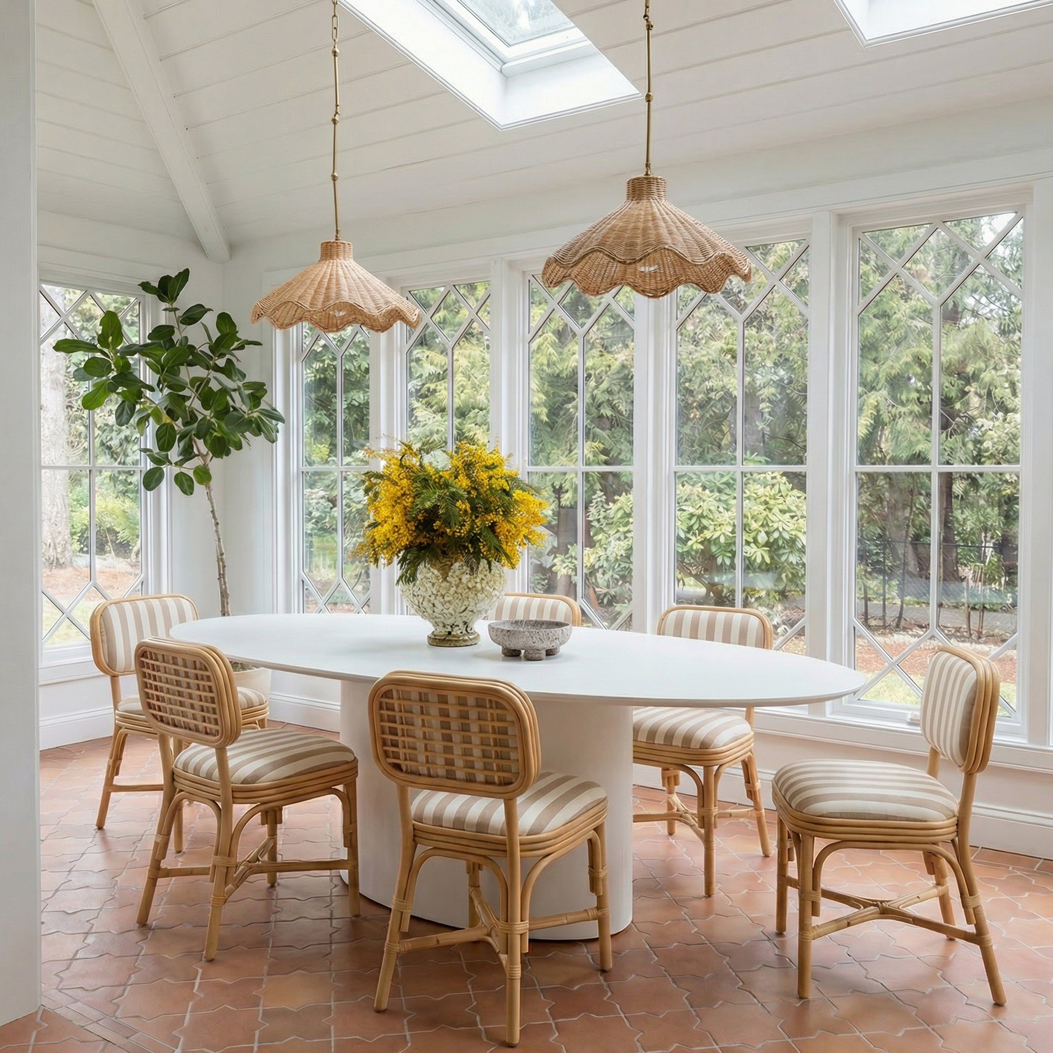Dorine Striped Performance Linen and Rattan Dining Chair