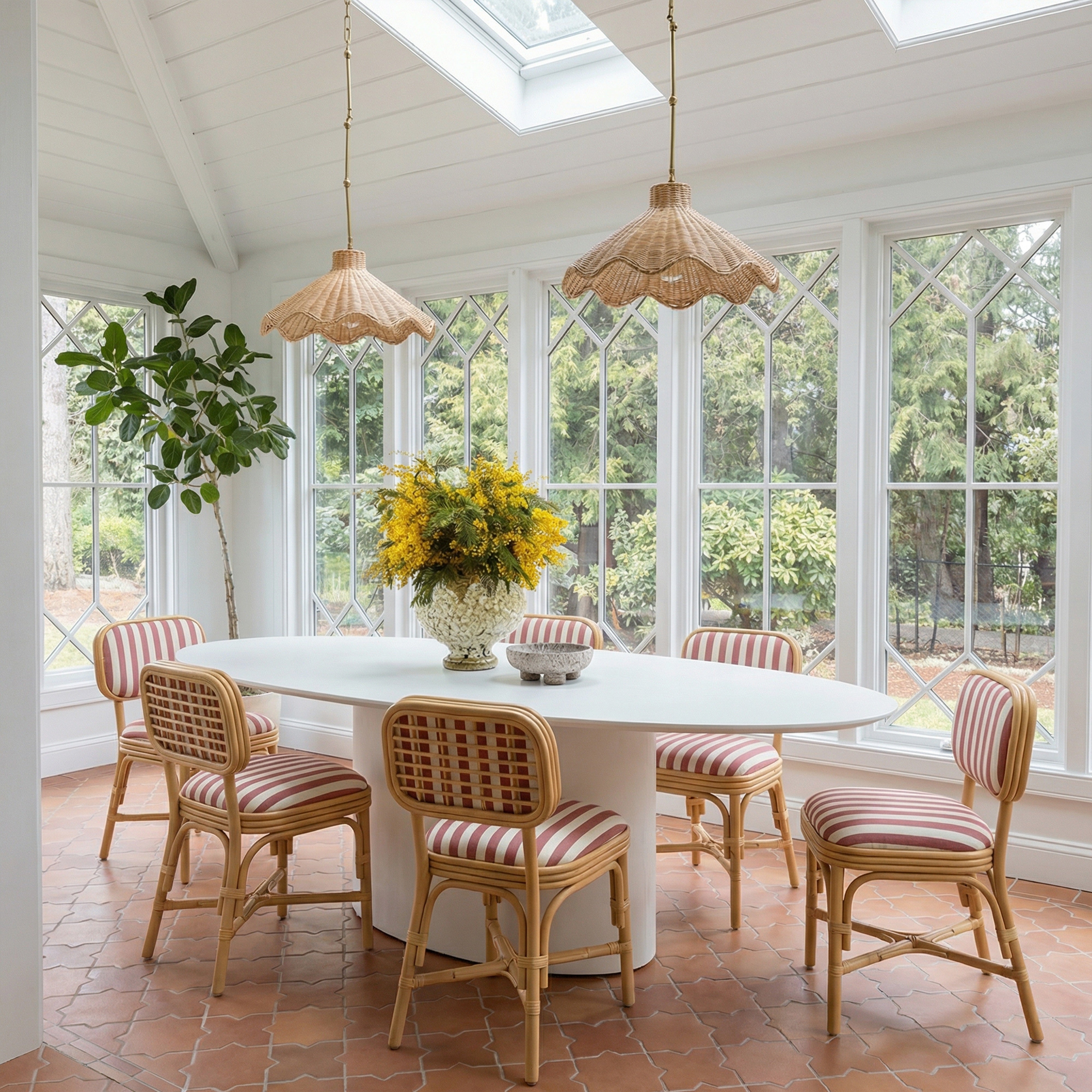 Dorine Striped Performance Linen and Rattan Dining Chair