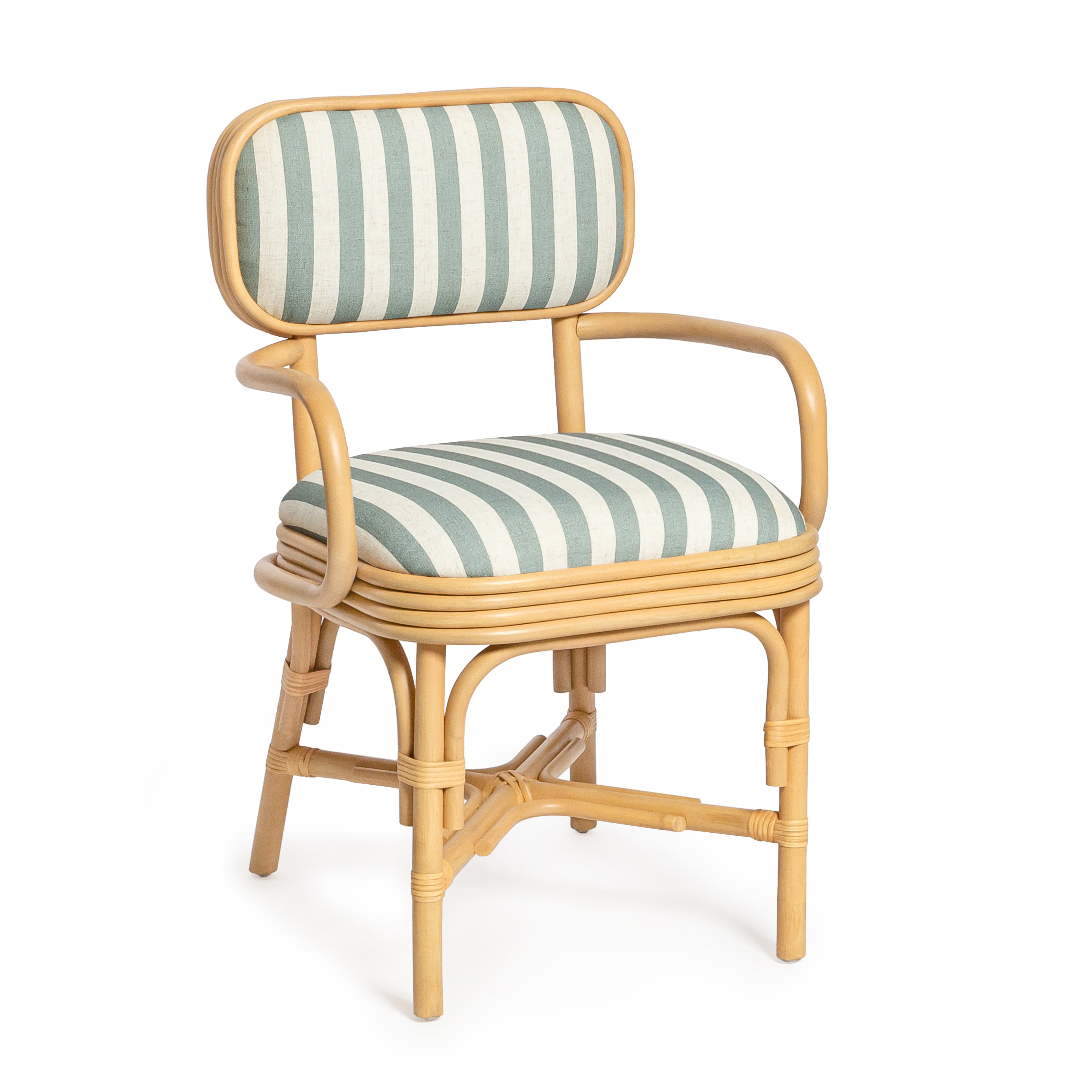 Dorine Striped Performance Linen and Rattan Dining Armchair