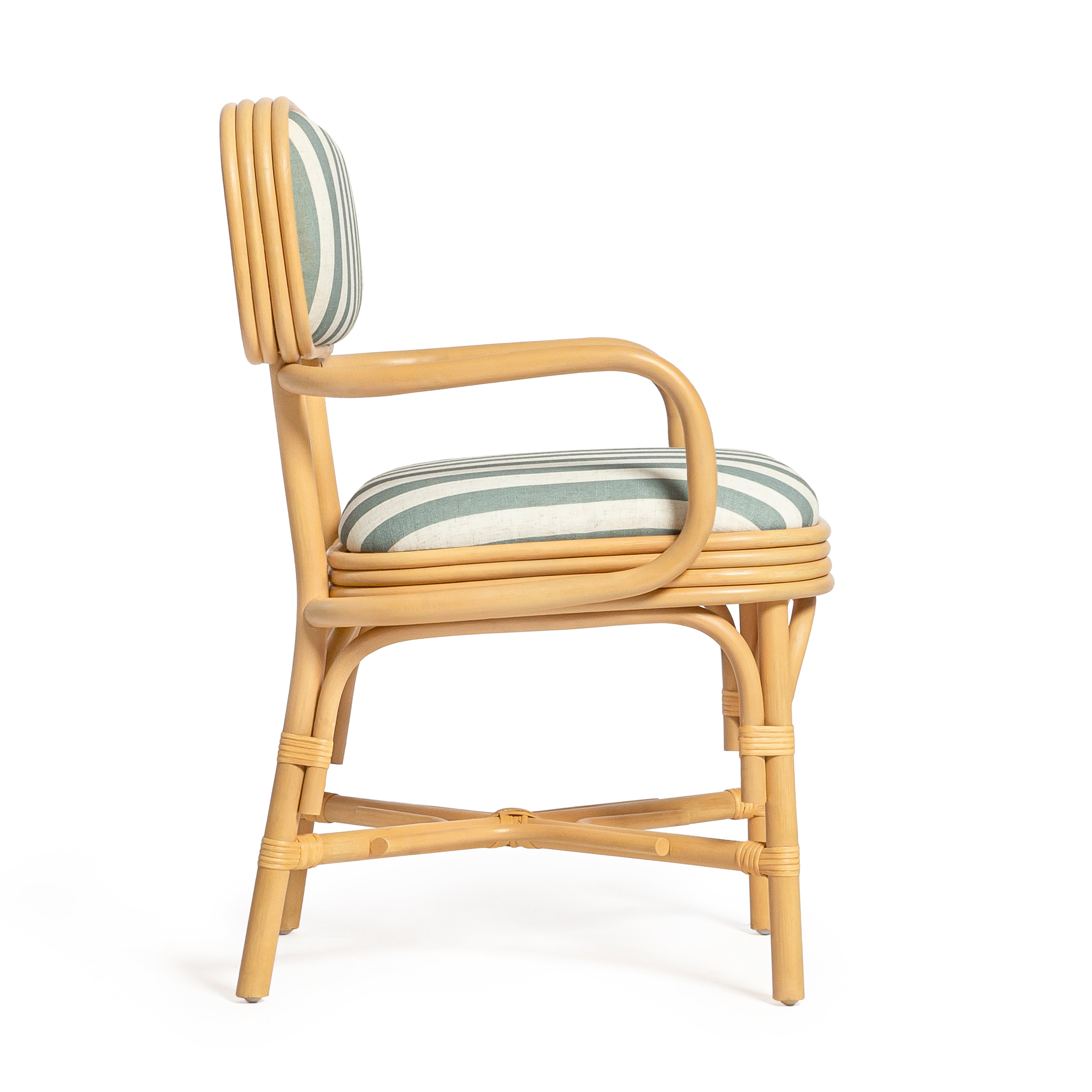 Dorine Striped Performance Linen and Rattan Dining Armchair