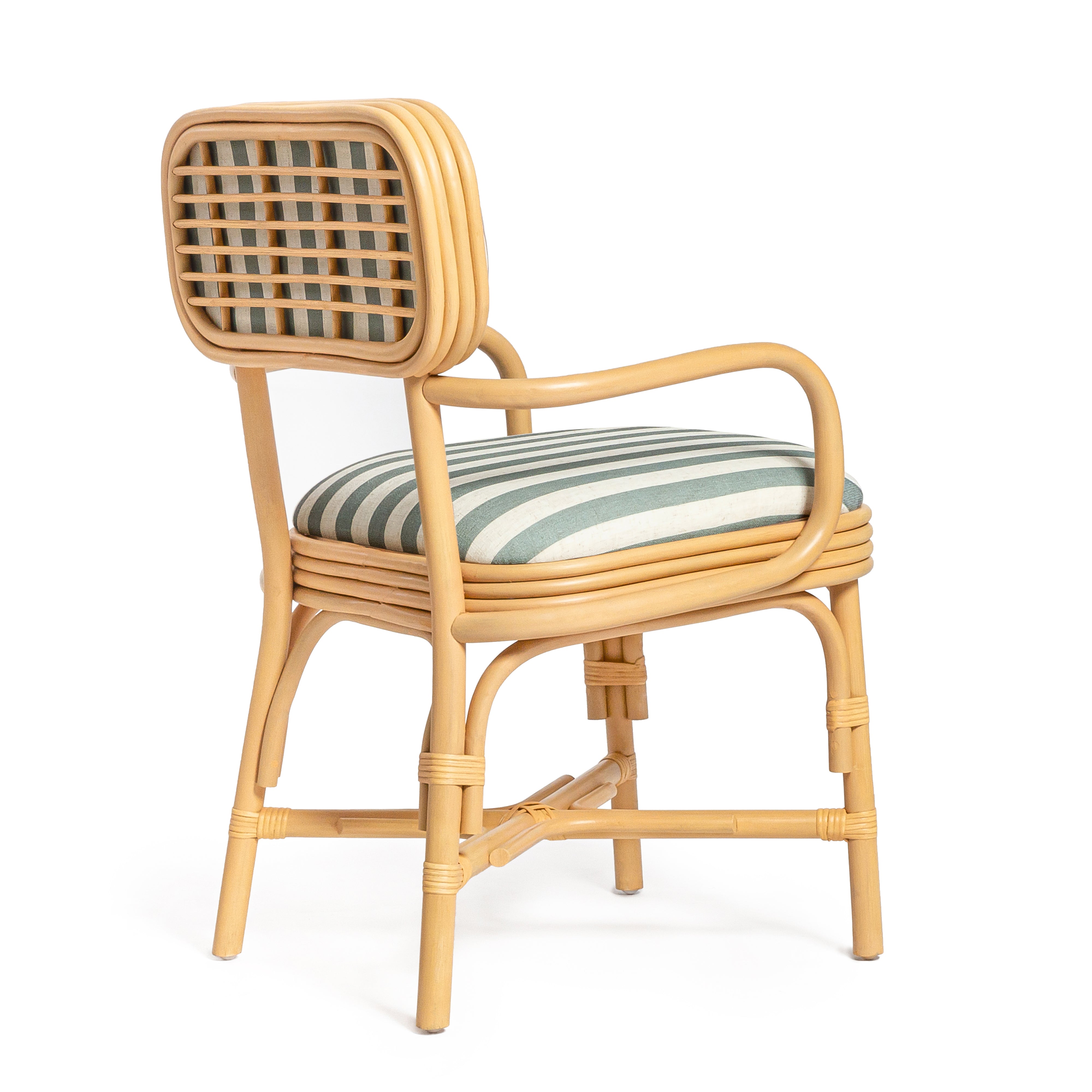 Dorine Striped Performance Linen and Rattan Dining Armchair