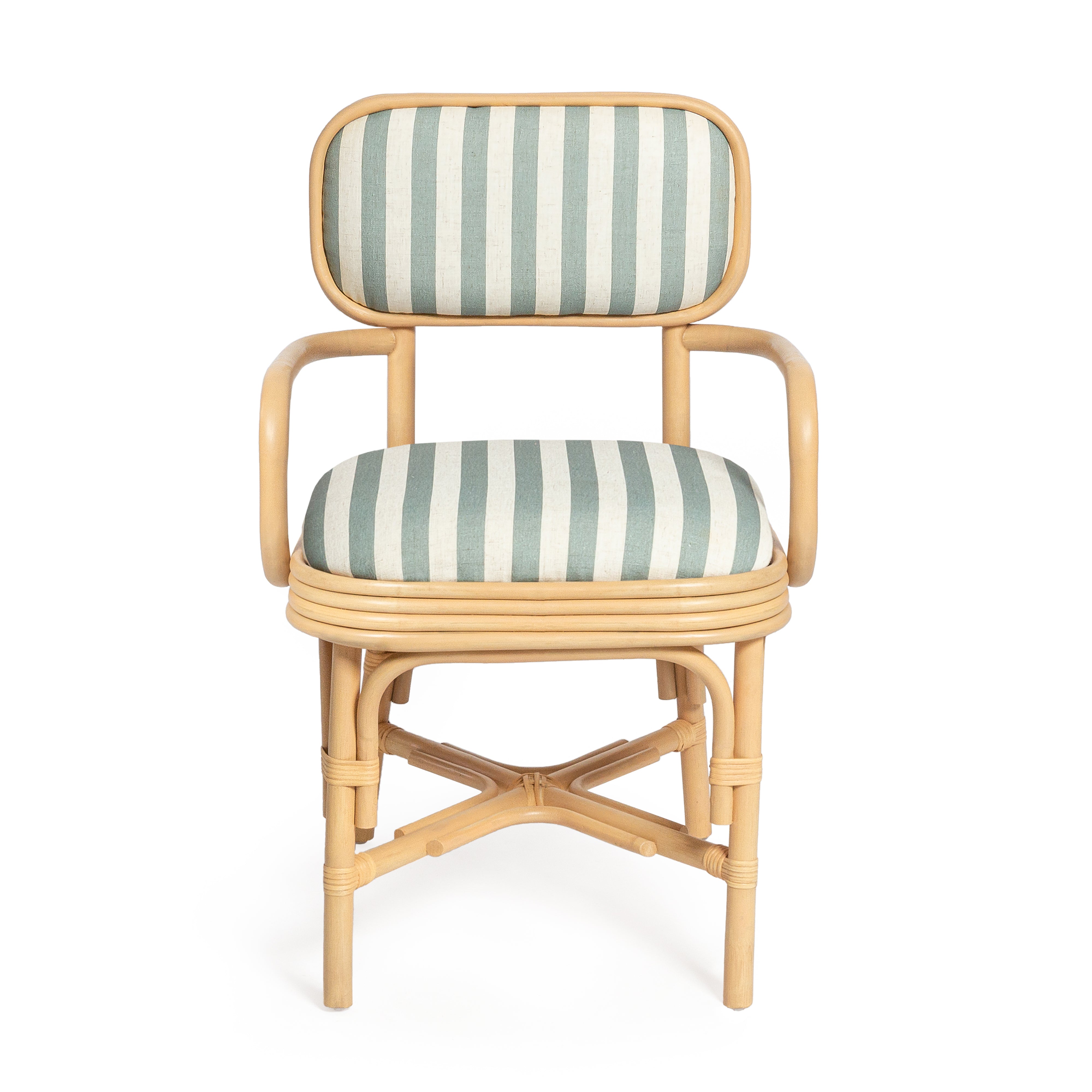 Dorine Striped Performance Linen and Rattan Dining Armchair