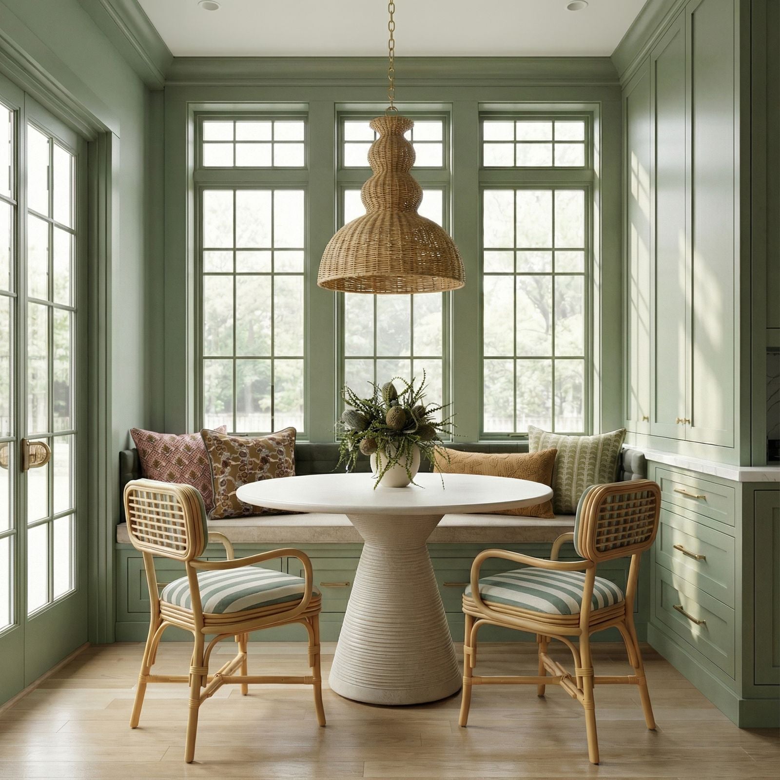 Dorine Striped Performance Linen and Rattan Dining Armchair