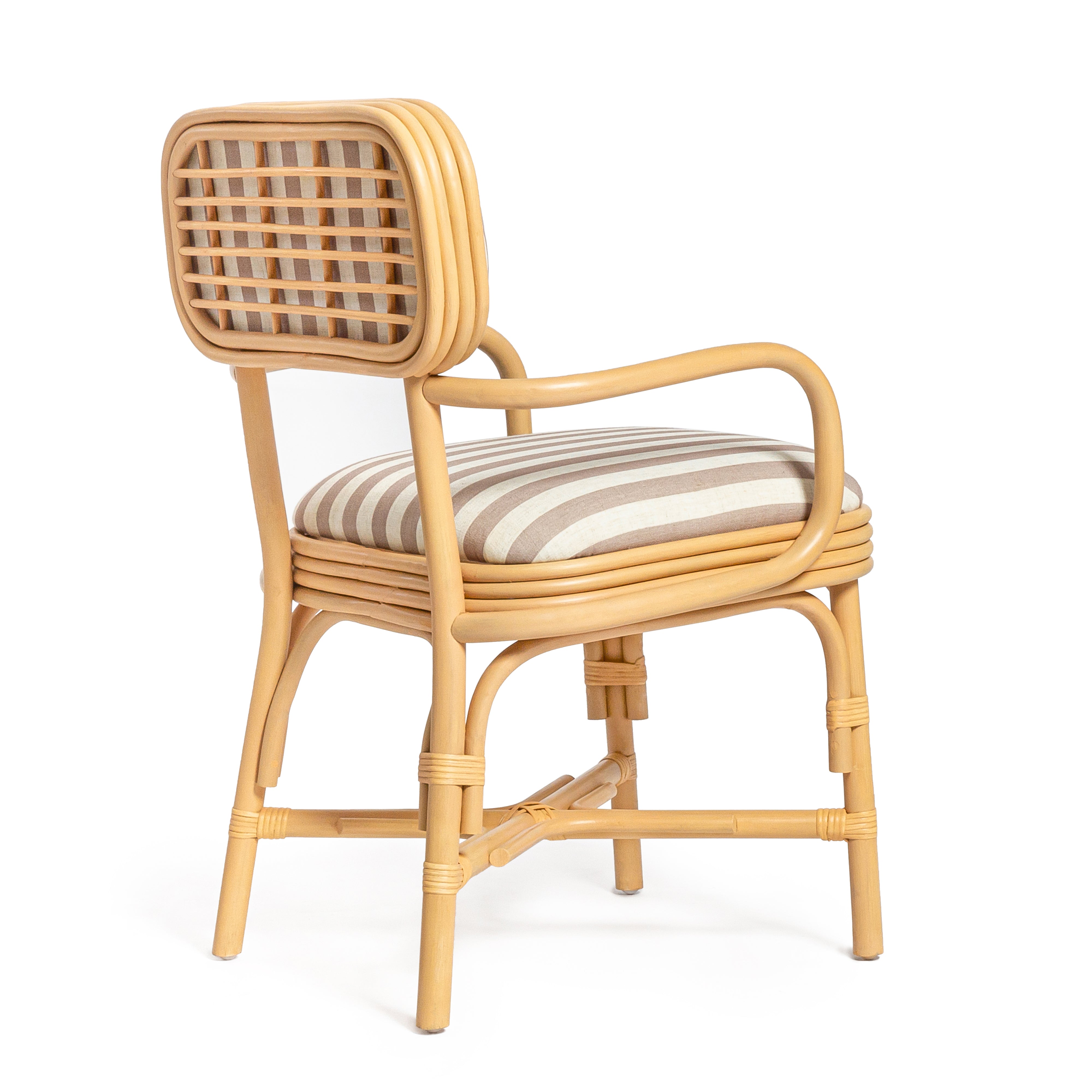 Dorine Striped Performance Linen and Rattan Dining Armchair