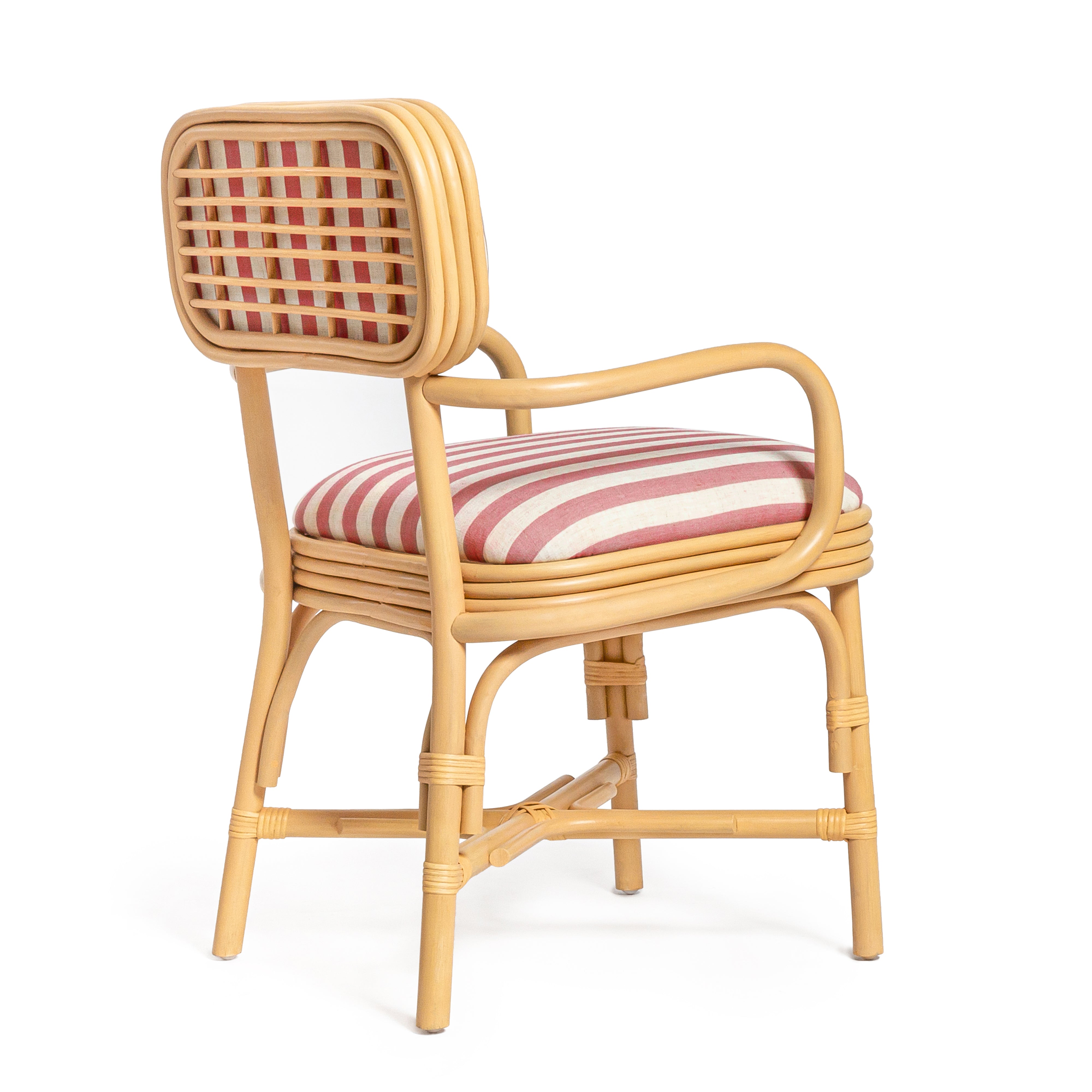 Dorine Striped Performance Linen and Rattan Dining Armchair