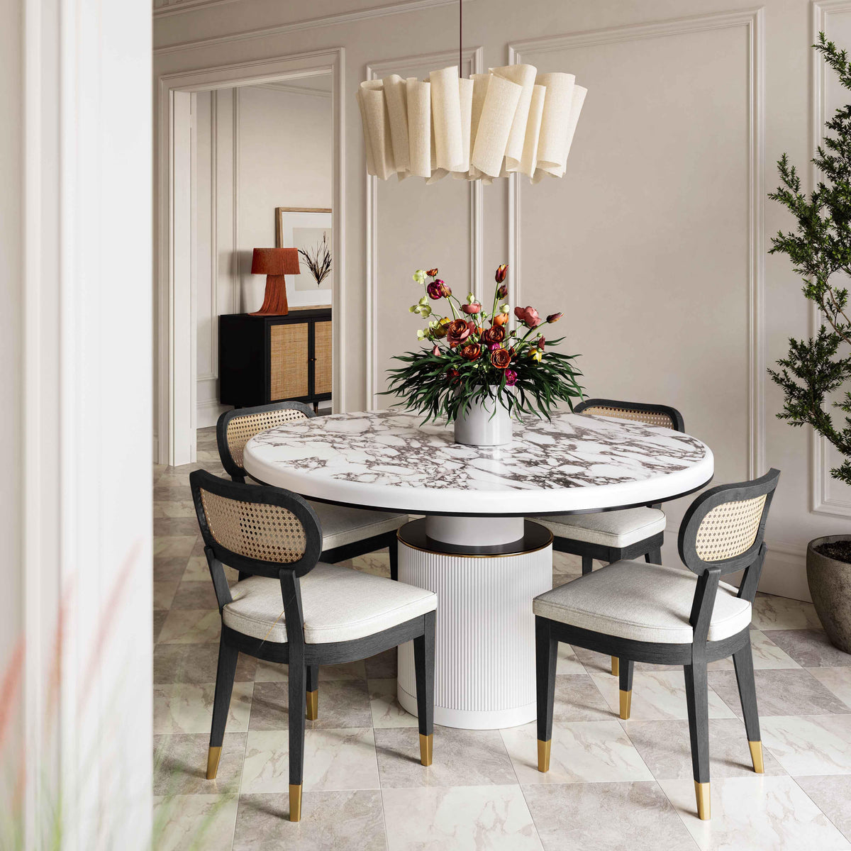 Cosette Black Dining Chair in Cream Performance Linen
