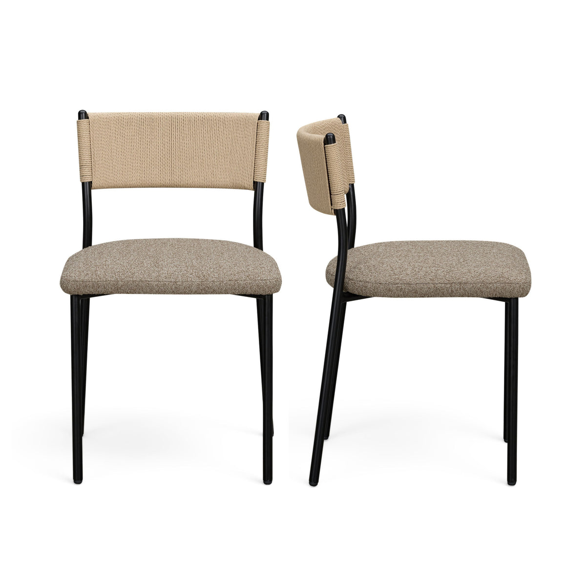 Celine Performance Boucle Dining Chair - Set of 2 by TOV Furniture — brown chairs shown in front and side views.