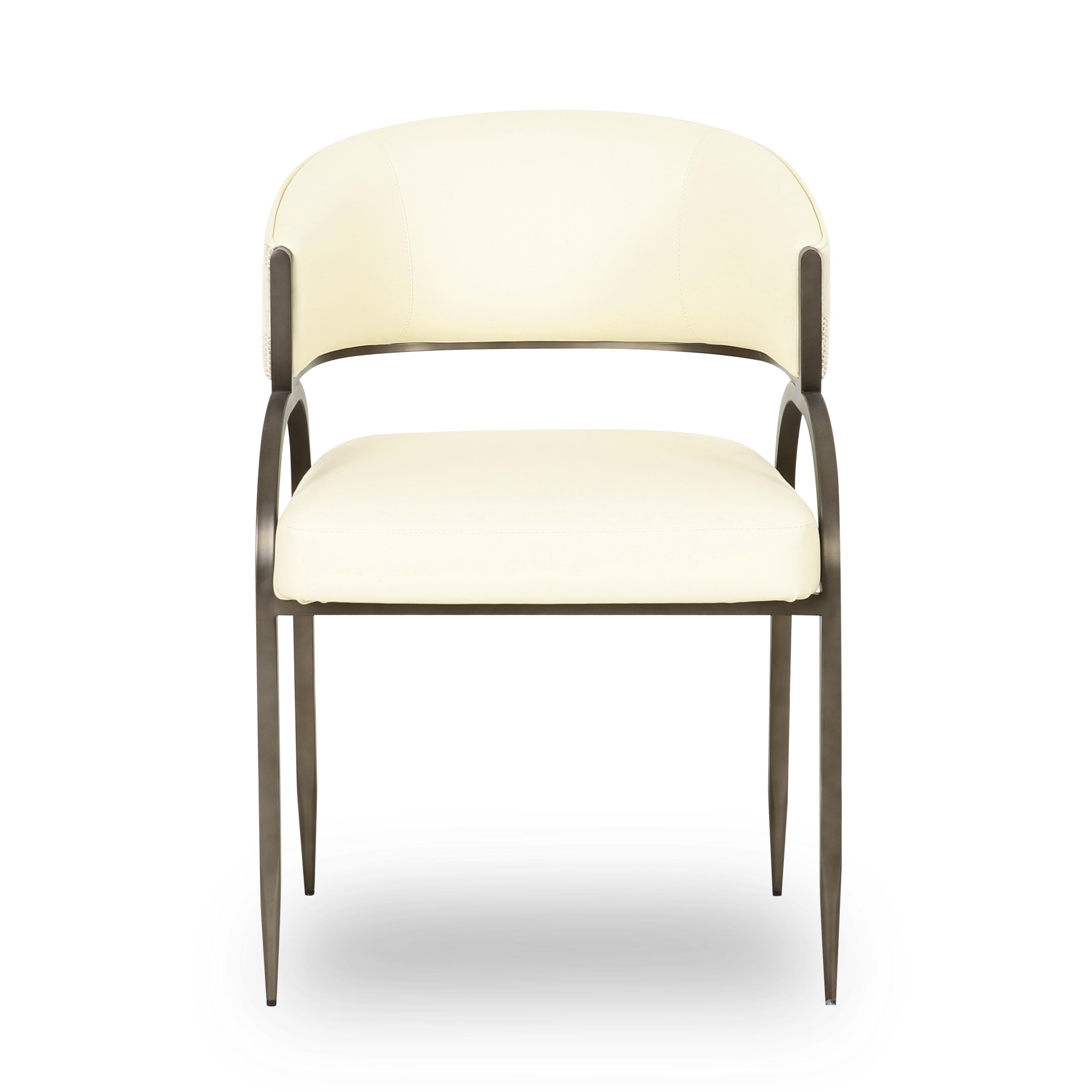 Tatum Cream 2-Tone Performance Vegan Leather and Jacquard Dining Chair
