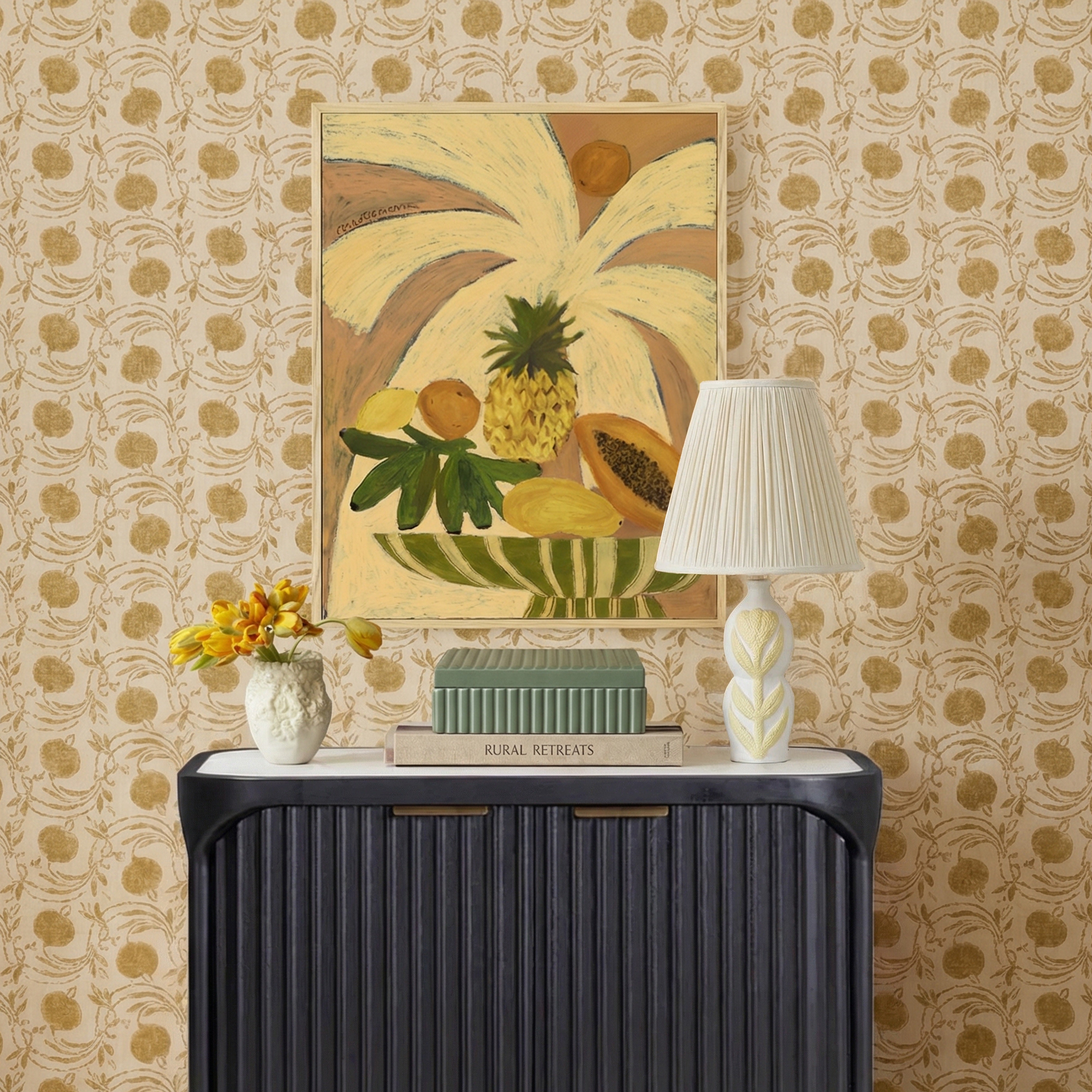 Edith Papier Mache Flower Pleated Table Lamp