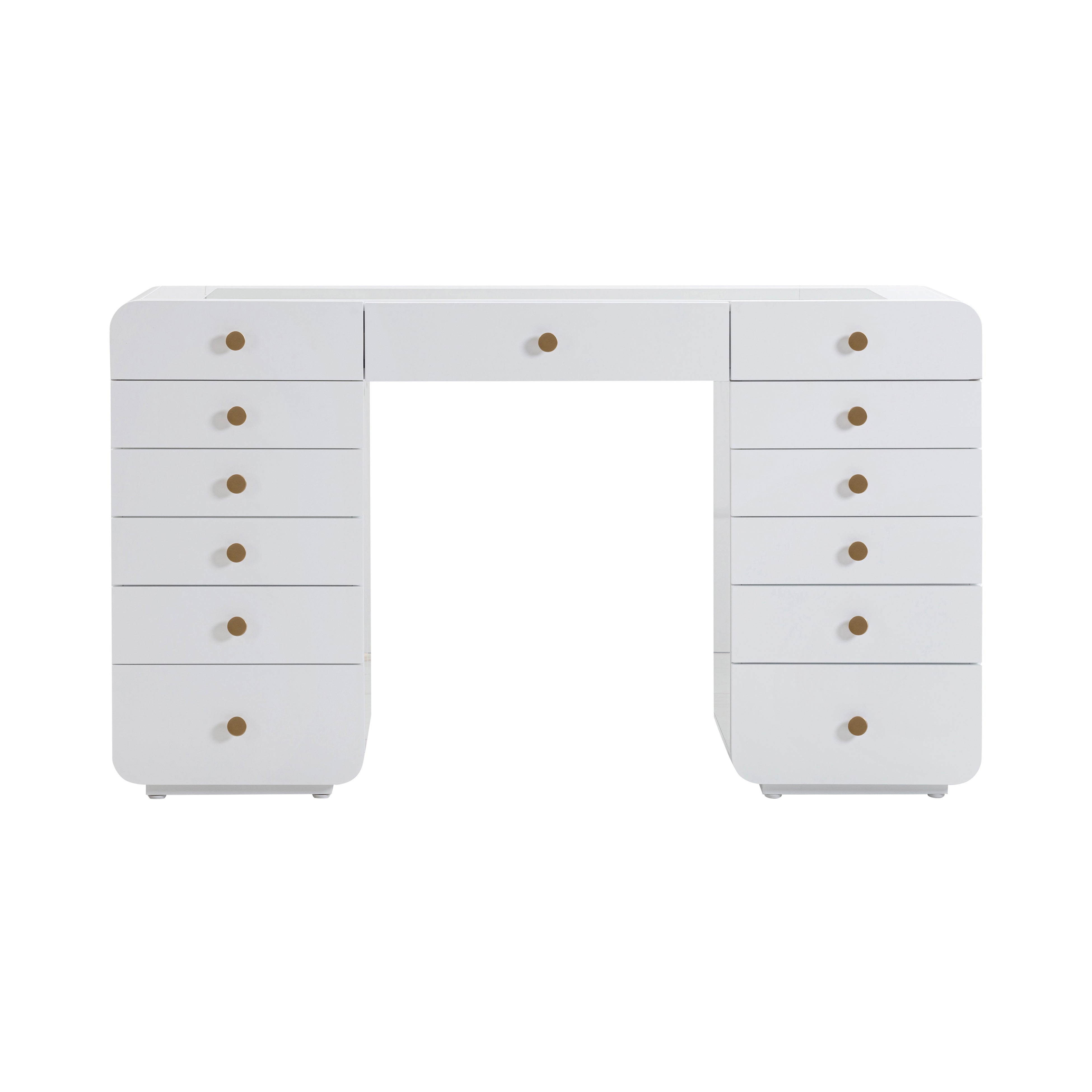 Hollywood White Desk with LED Panel Vanity Mirror