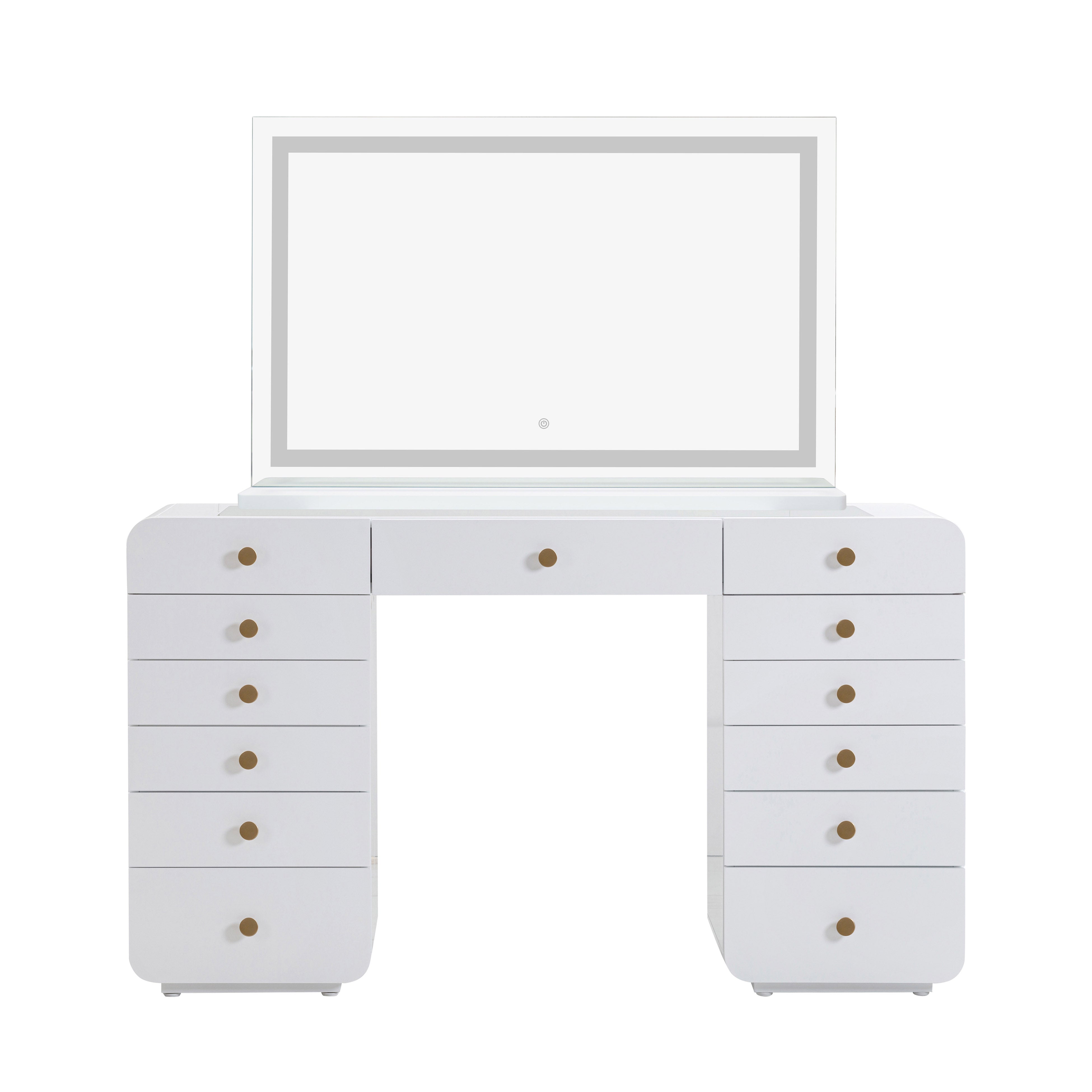 Hollywood White Desk with LED Panel Vanity Mirror
