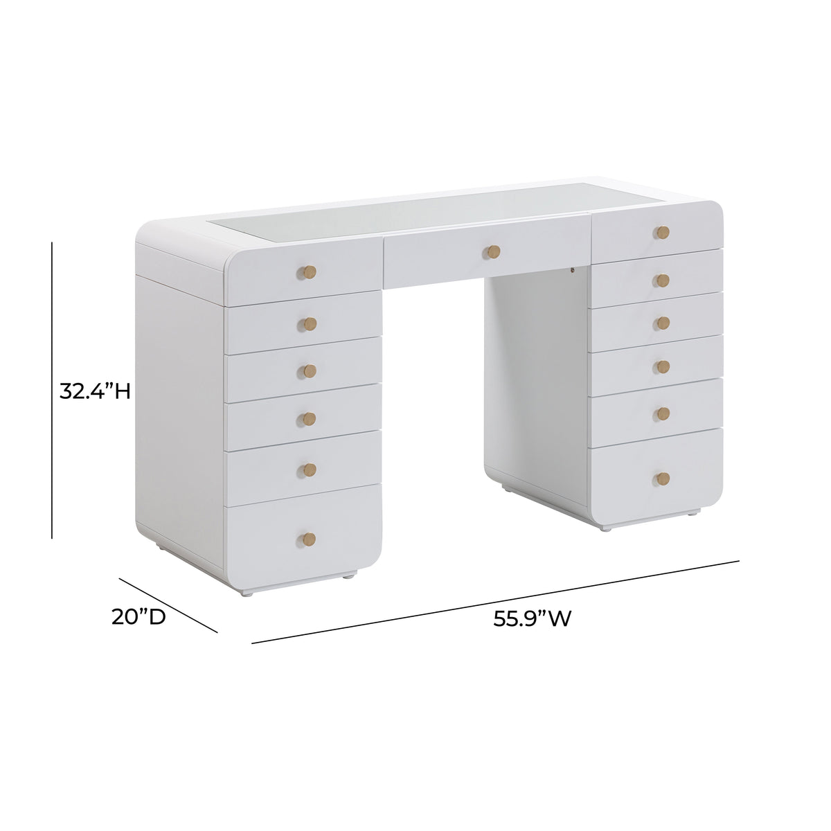 Hollywood White Desk with LED Panel Vanity Mirror