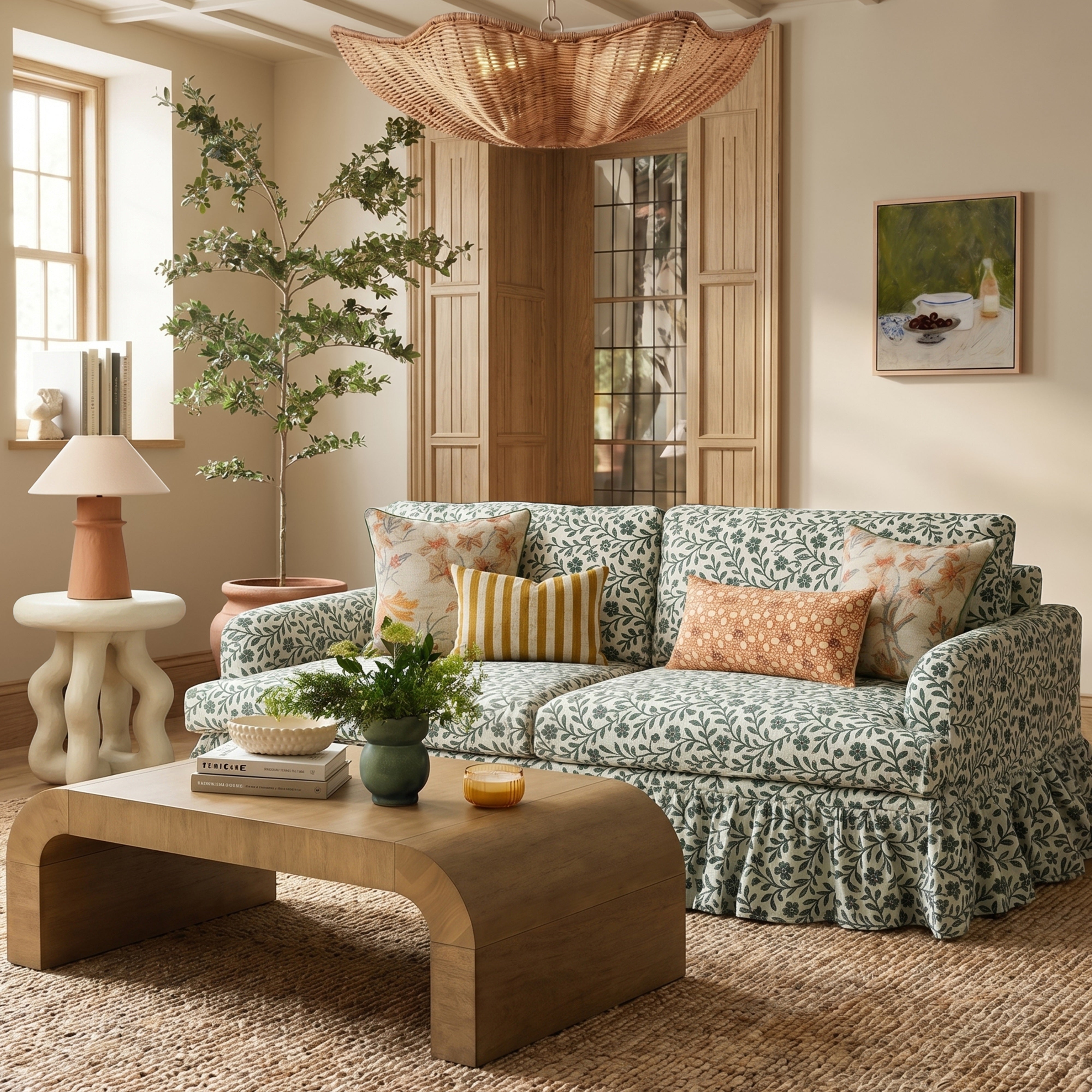 Gertrude 90" Floral Performance Linen Weave Sofa