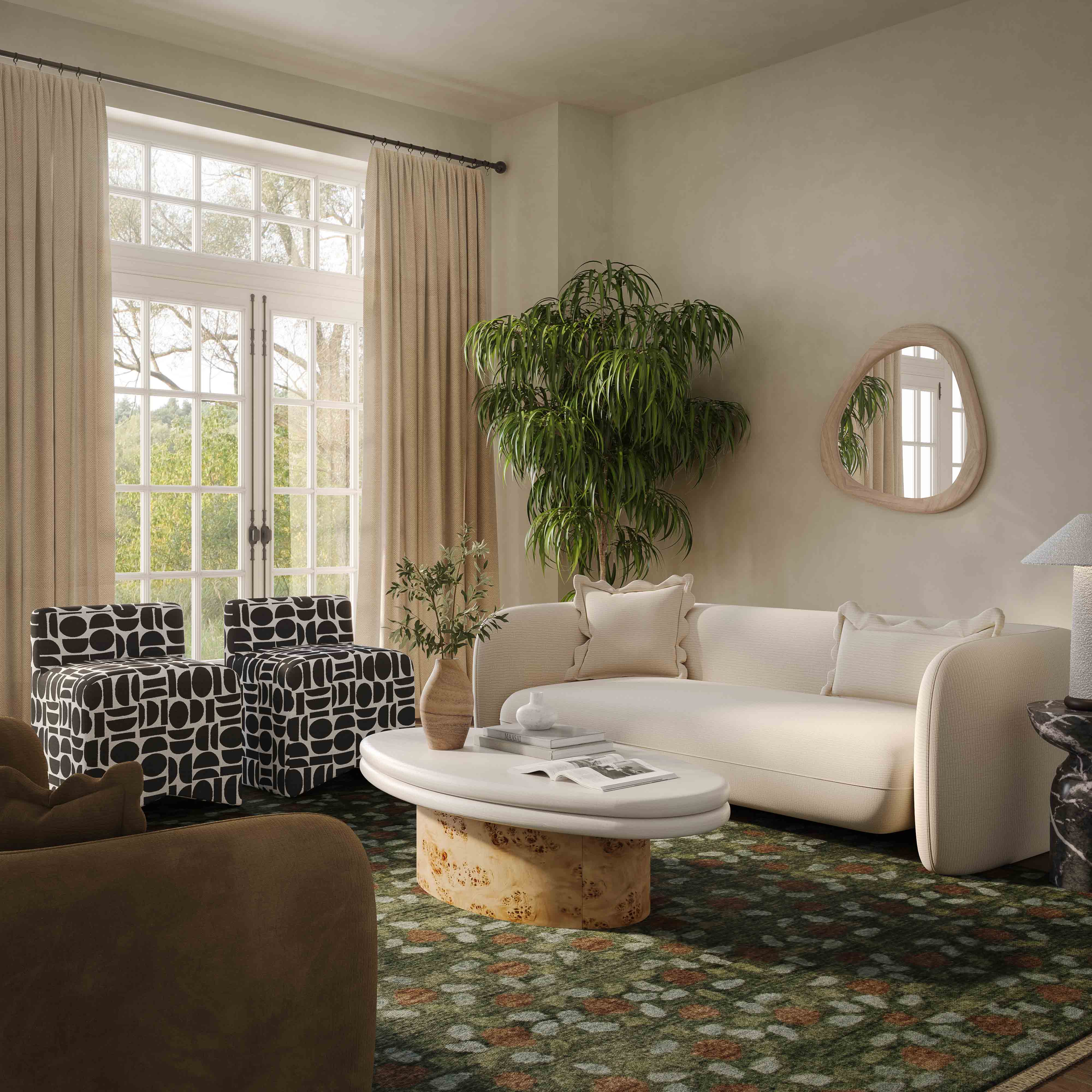 Lou 91" Sandstone Textured Performance Fabric Sofa