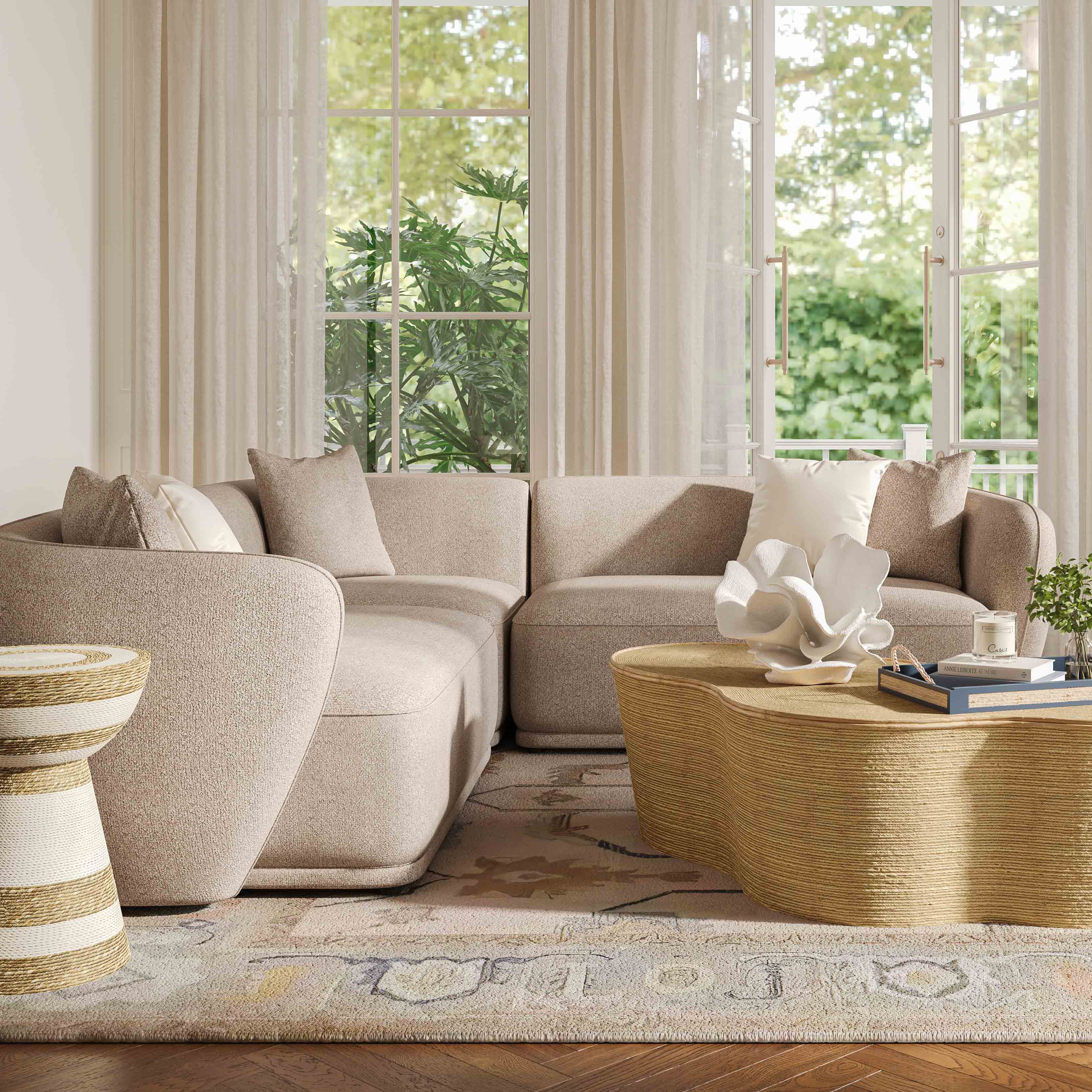 Sylvie 3-Piece Cream Performance Boucle L-Shaped Sectional