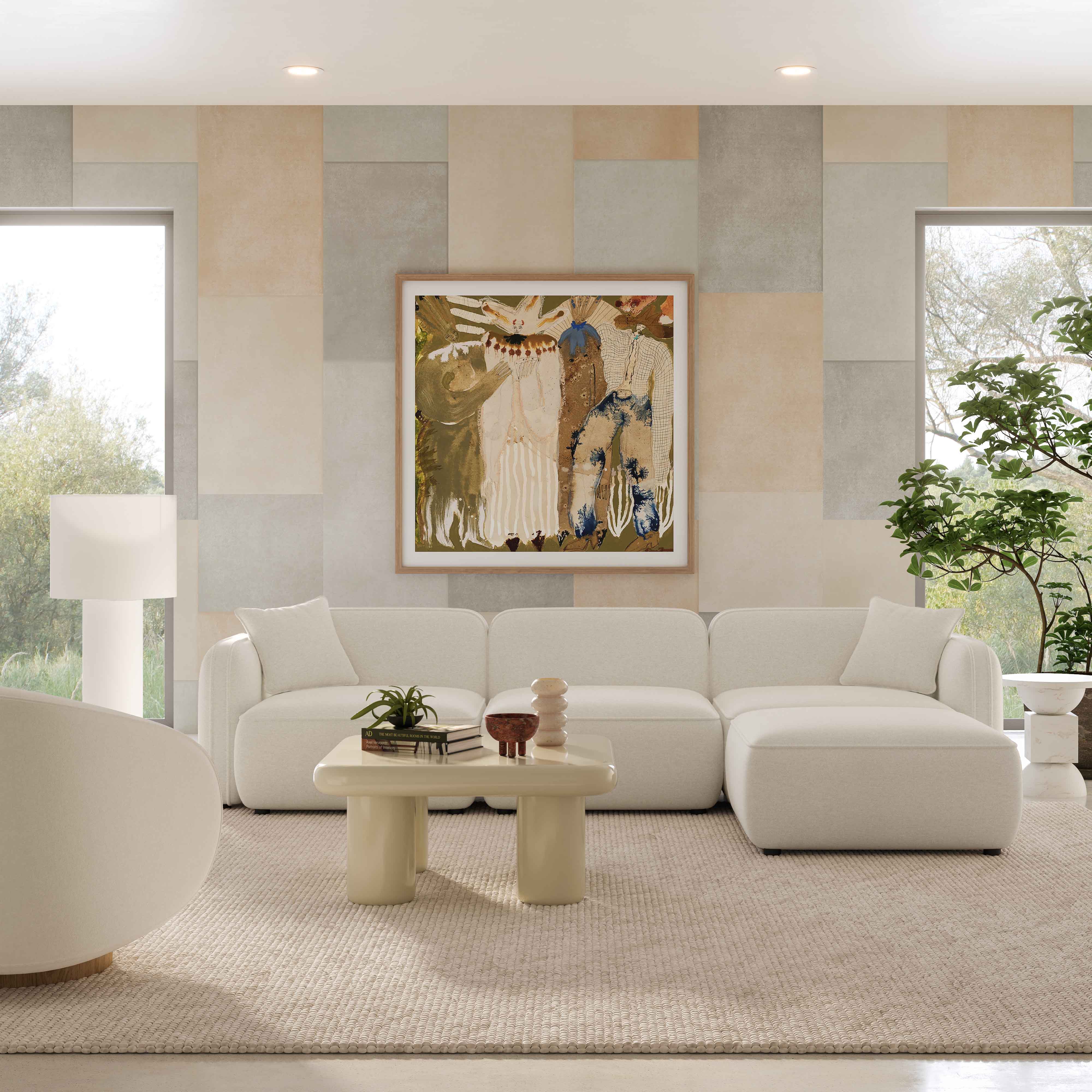 Travie 4-Piece Sand Upcycled Performance Linen Modular Sectional