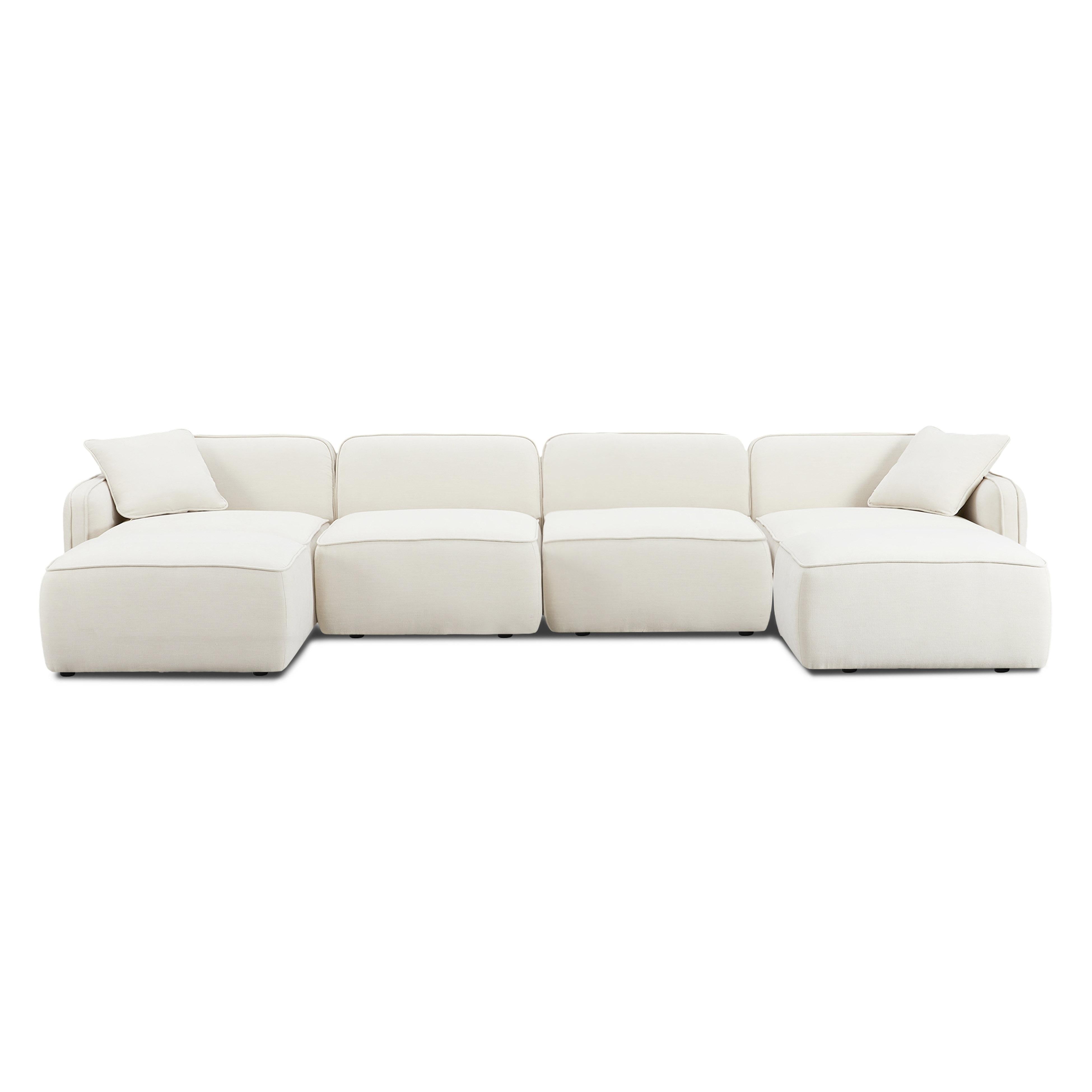Travie 6-Piece Sand Upcycled Performance Linen Modular U-Sectional