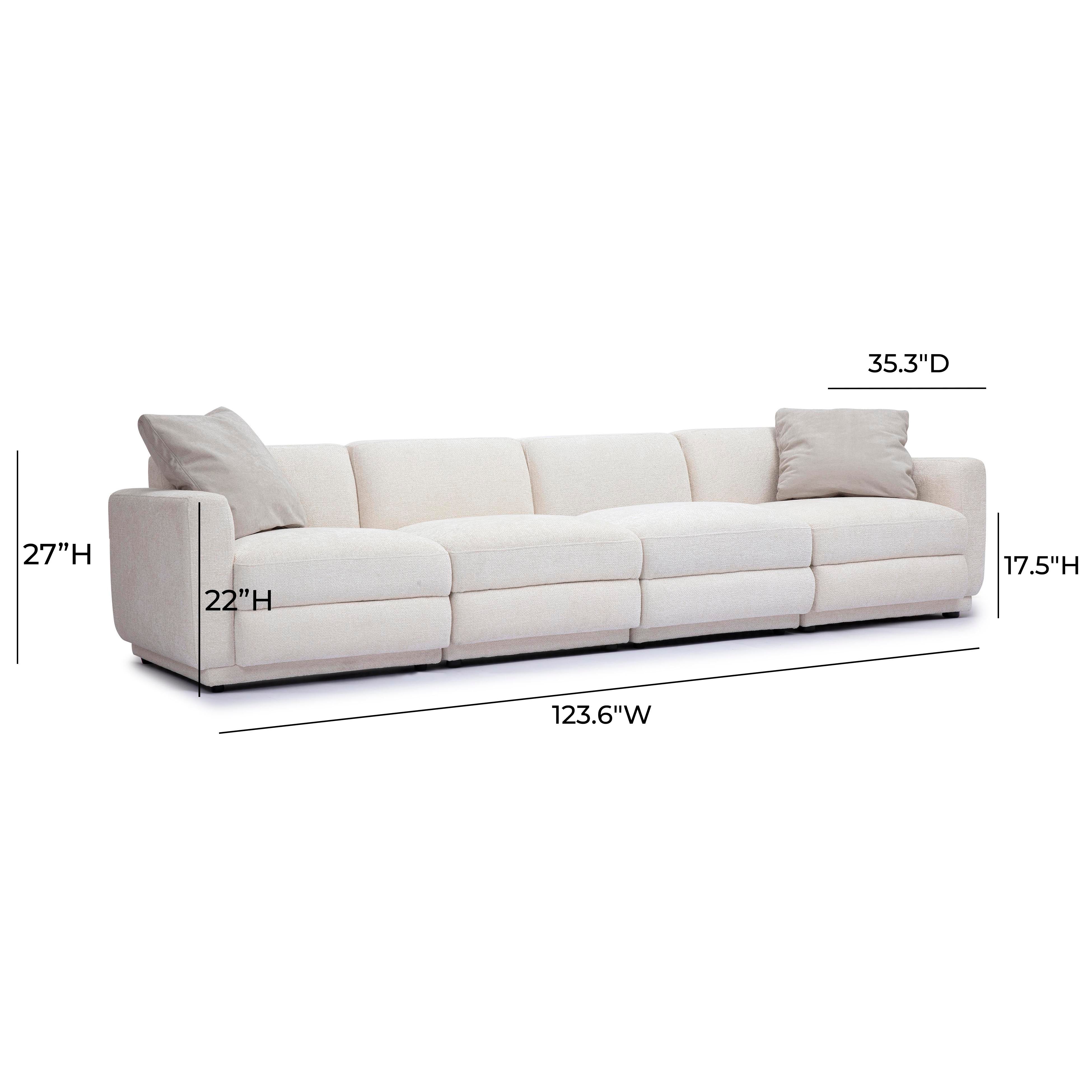 Perry 124" Cream Performance Chenille Modular Long Sofa