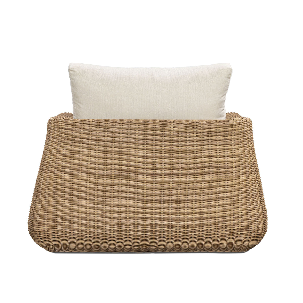 Dana Outdoor Accent Chair by TOV Furniture — cream performance boucle cushions and resin wicker, rear view