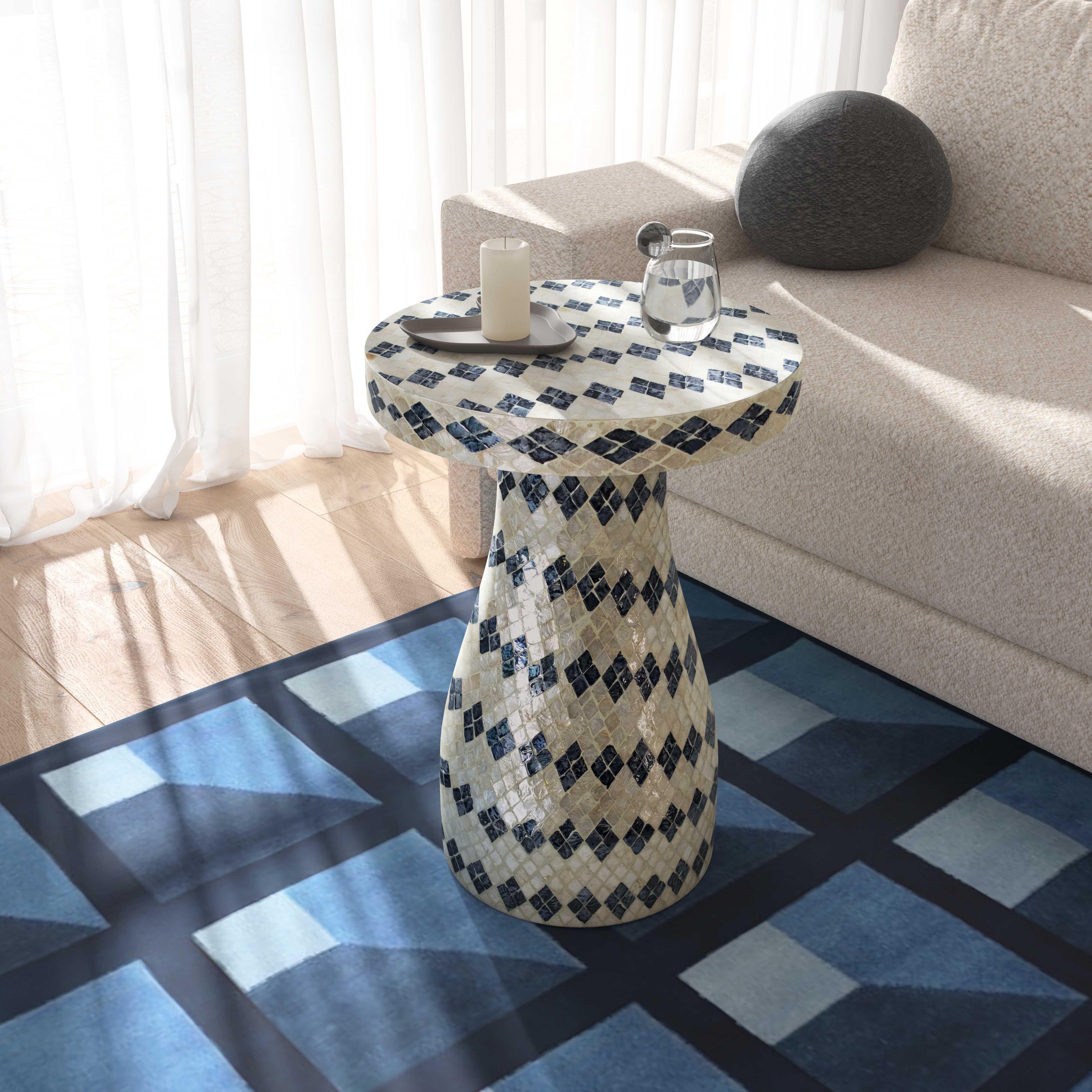 Halio Cream & Blue Checkered Shell Side Table Side & End Tables TOV Furniture , Black Friday Sale TOV Furniture Furniture Sale, Old Bones Co, Mid Century Furniture Sale, Four Hands Furniture, Black Friday Sale Halio Cream & Blue Checkered Shell Side Table,Gus Sale, Perigold Halio Cream & Blue Checkered Shell Side Table Side & End Tables Black Friday Sale , Perigold Sale Halio Cream & Blue Checkered Shell Side Table,Halio Cream & Blue Checkered Shell Side Table Lulu and Georgia, Burke Decor Sale Halio Cream 
