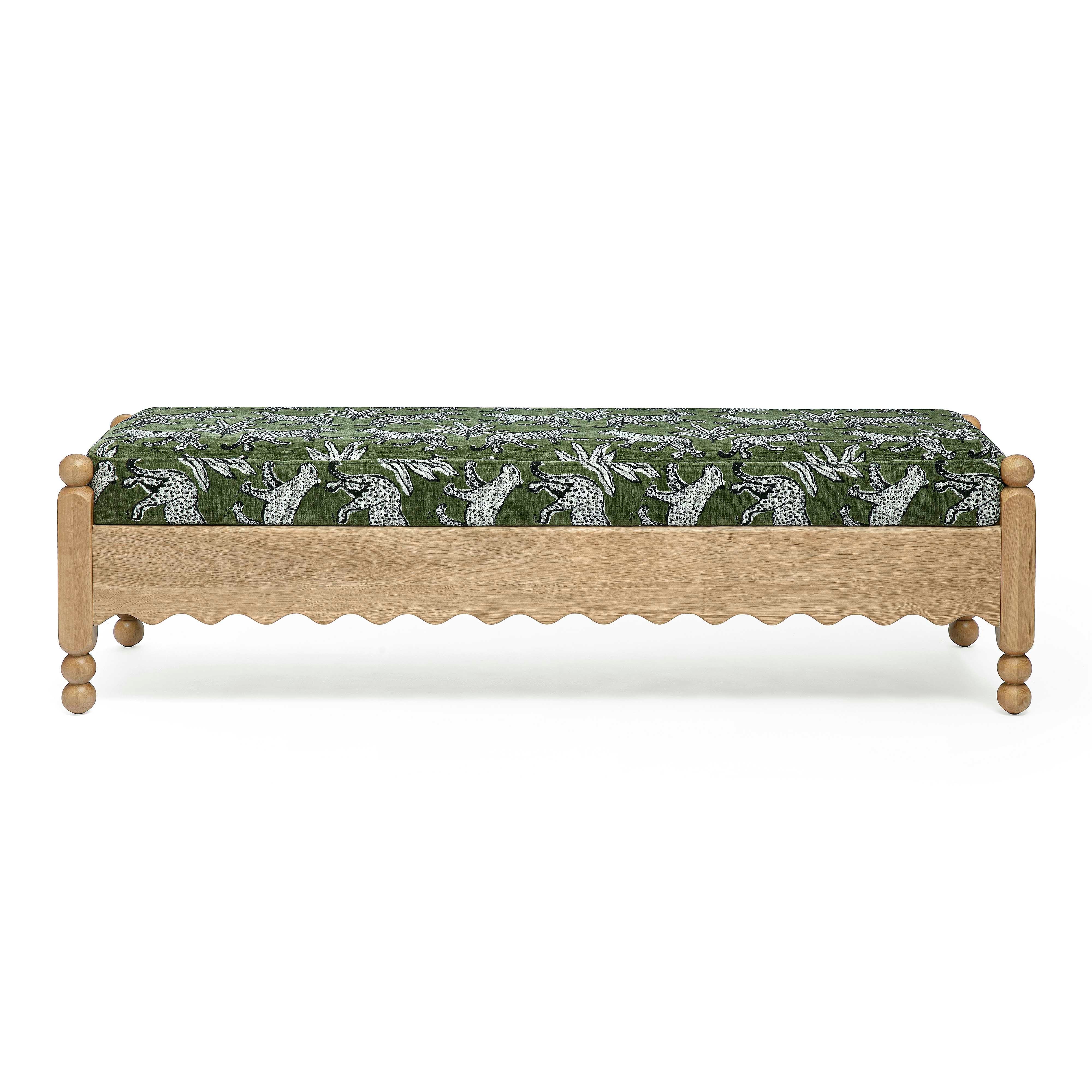 Thelma 56" Leopard Performance Jacquard Fabric Bench