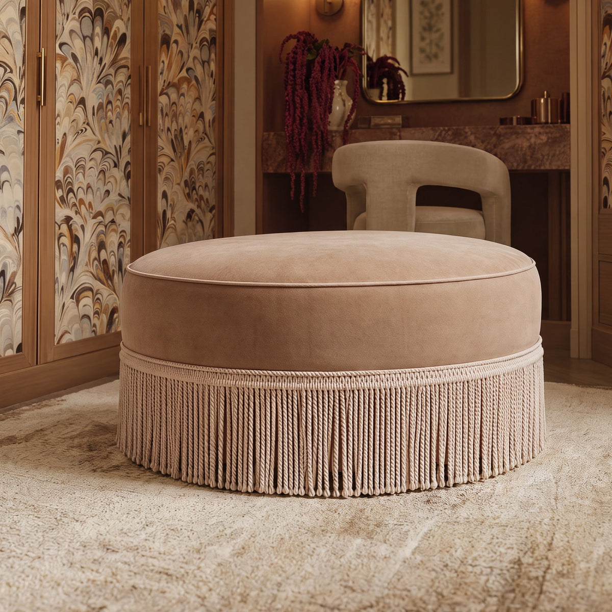 Tassy Tasseled Round Ottoman