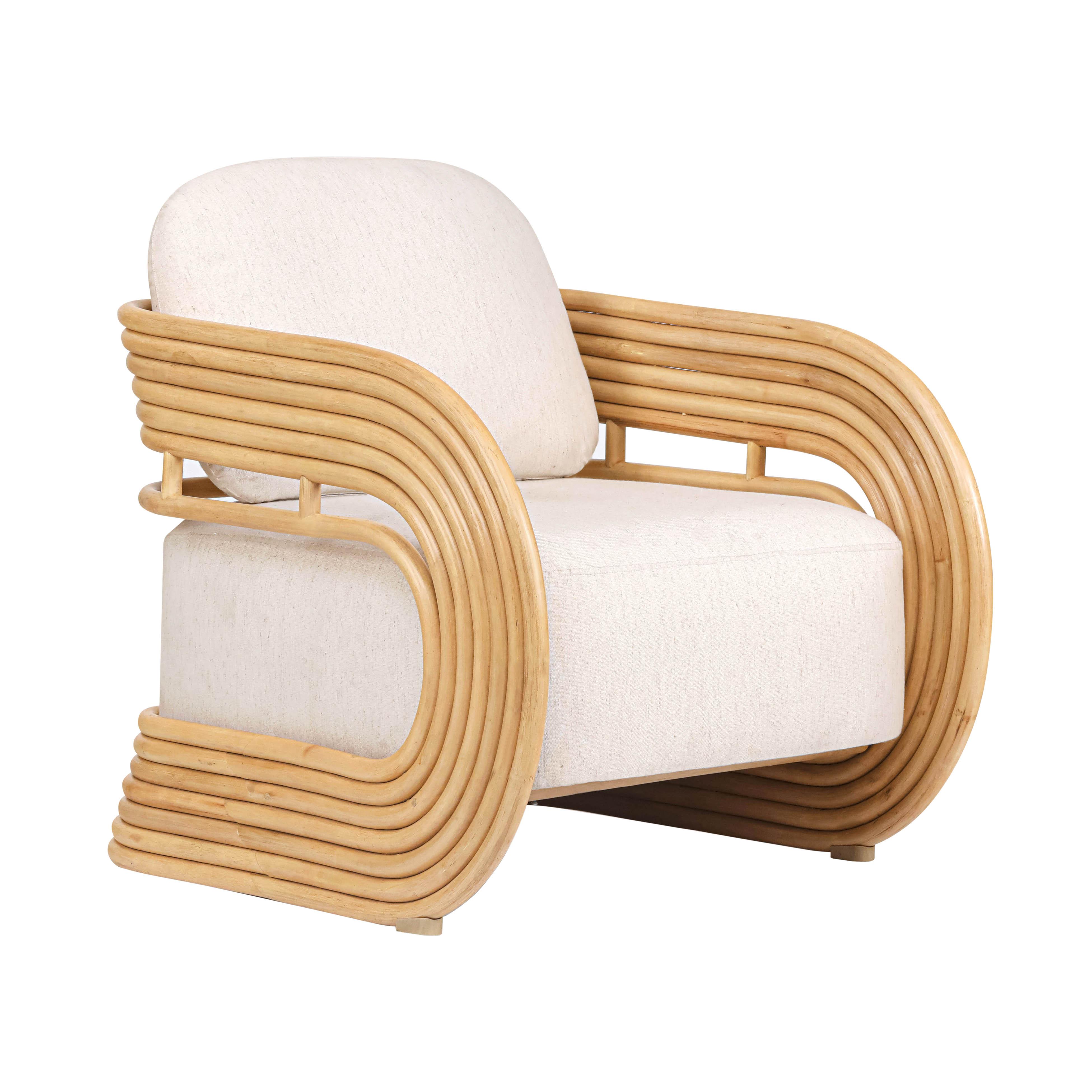 Lauretta Cream Performance Fabric and Natural Rattan Accent Chair