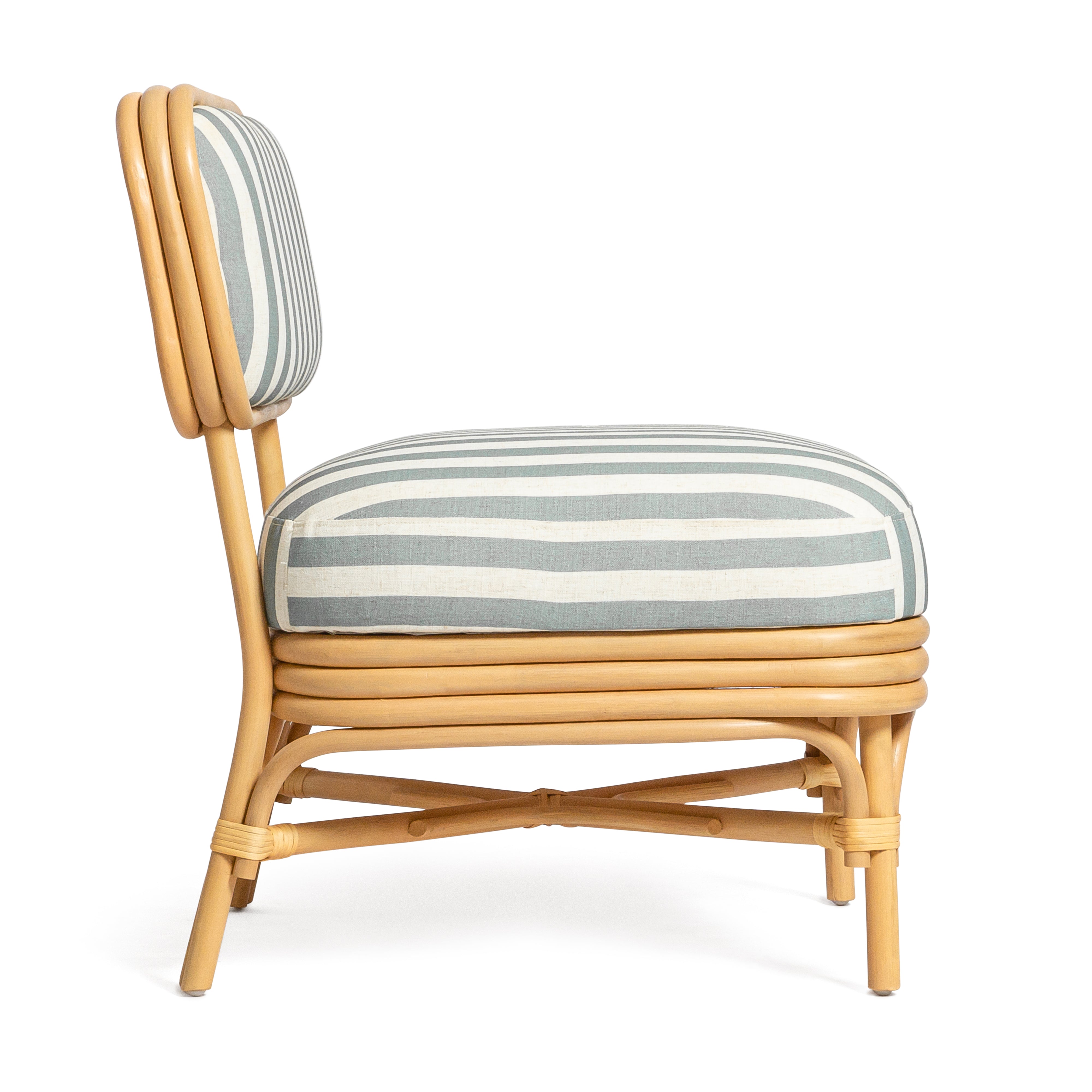 Dorine Striped Performance Linen and Rattan Accent Chair