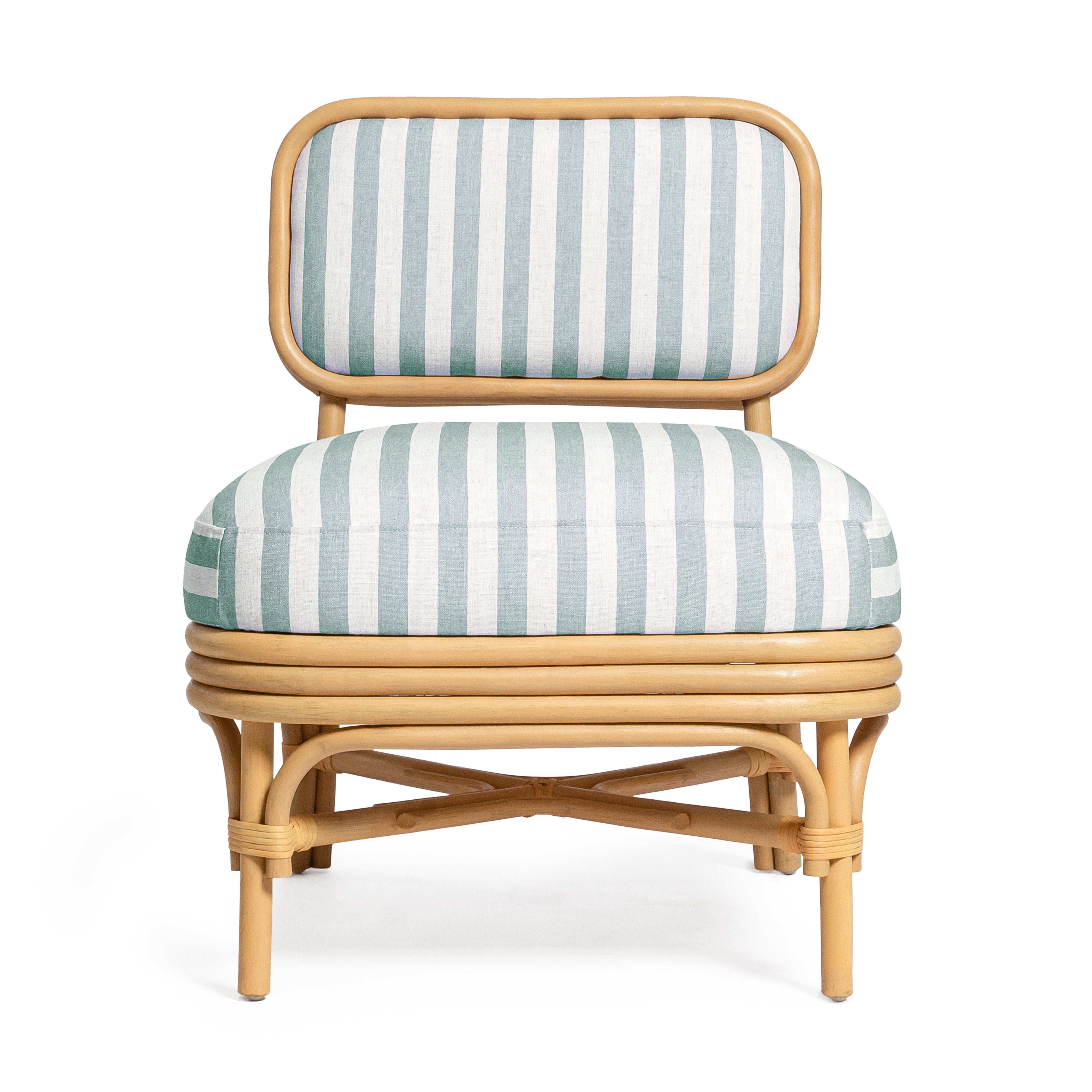 Dorine Striped Performance Linen and Rattan Accent Chair